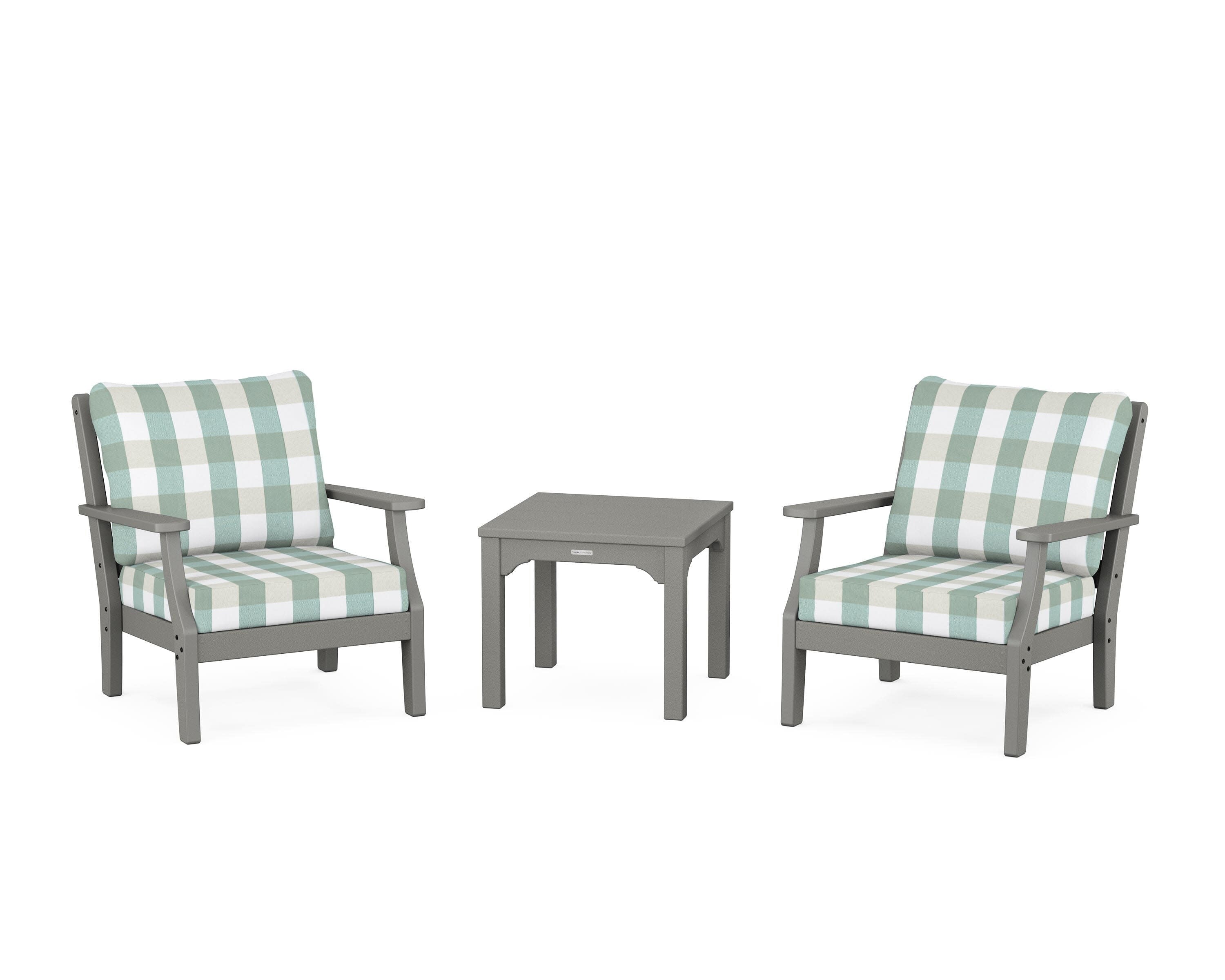Chinoiserie 3-Piece Deep Seating Set in Slate Grey / Buffalo Plaid Glacier Spa