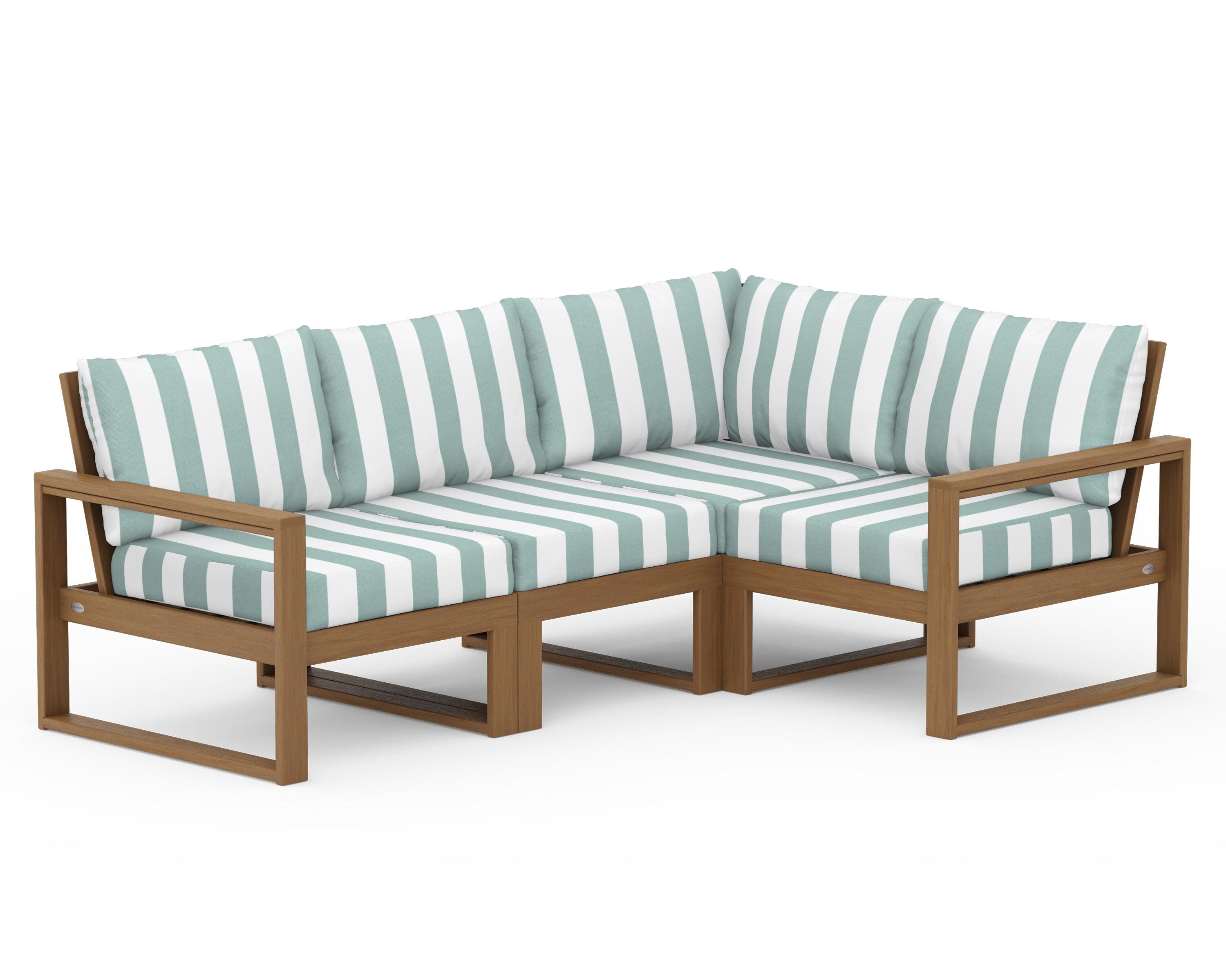 EDGE 4-Piece Modular Deep Seating Set in Natural / Cabana Stripe Glacier Spa