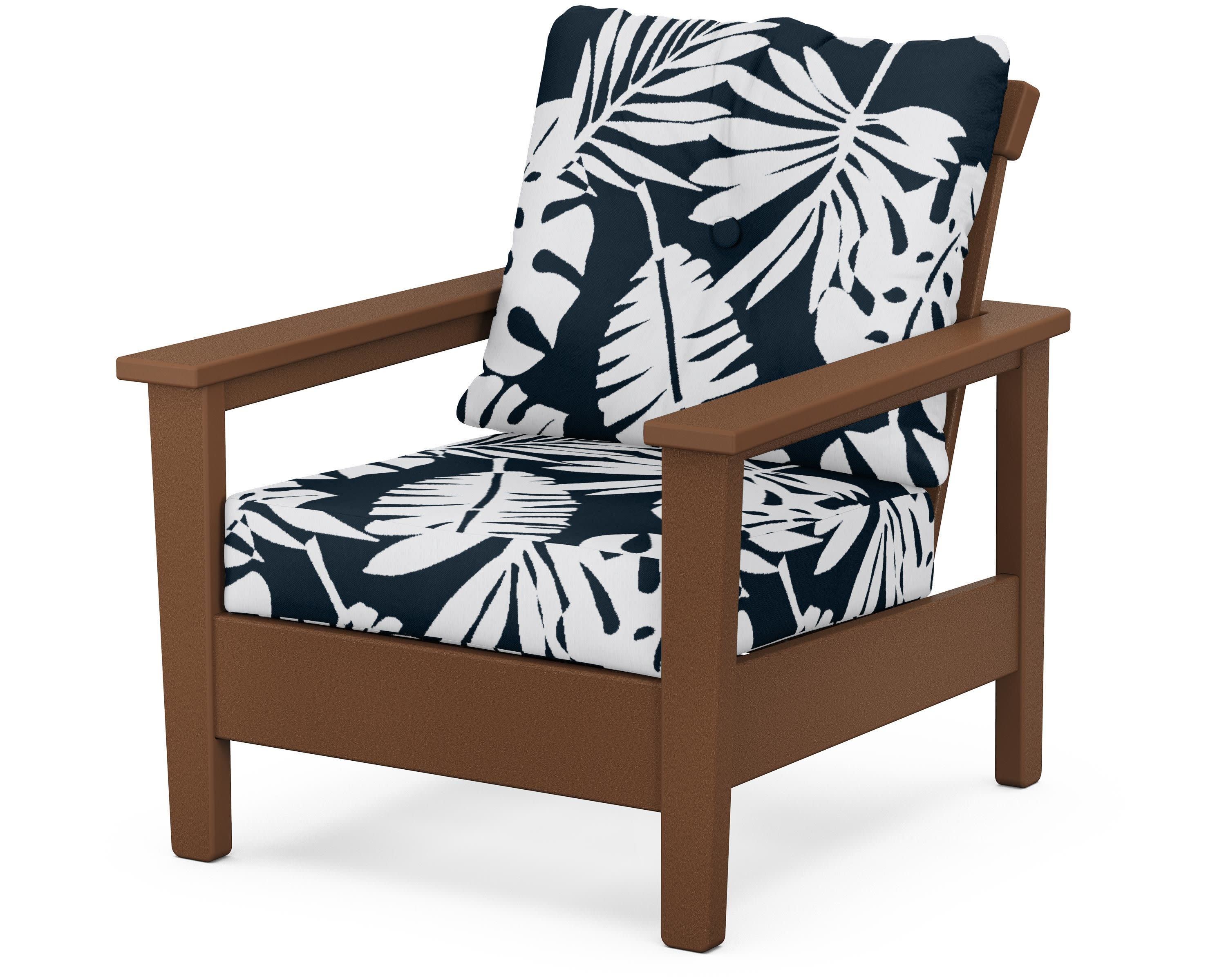 Prescott Deep Seating Chair in Teak / Leaf Marine Indigo