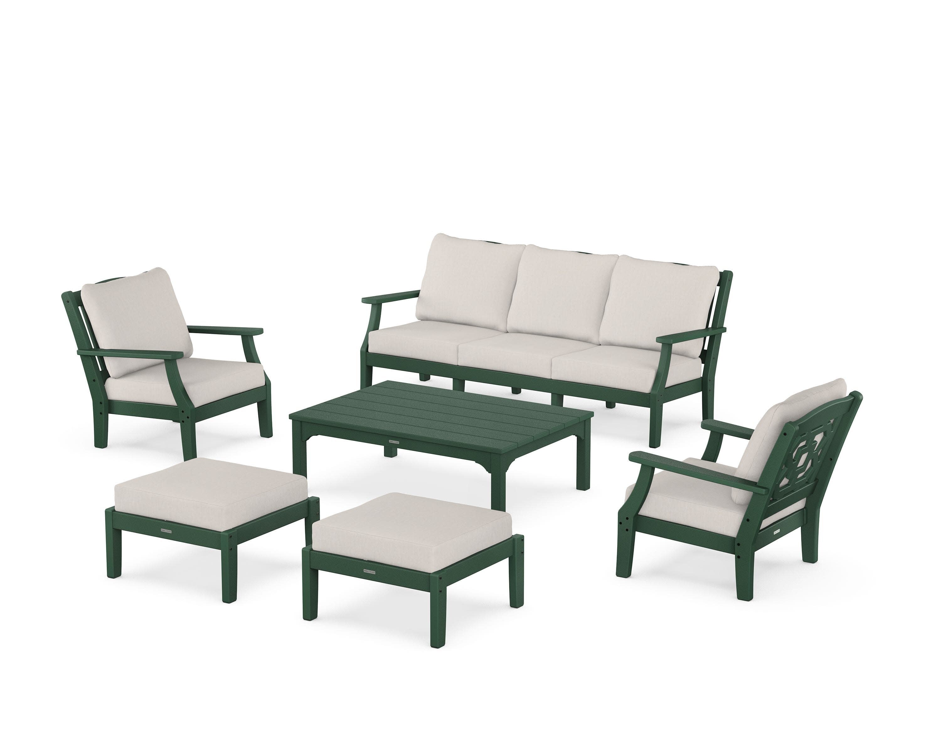 Chinoiserie 6-Piece Lounge Sofa Set in Green / Cast Ash