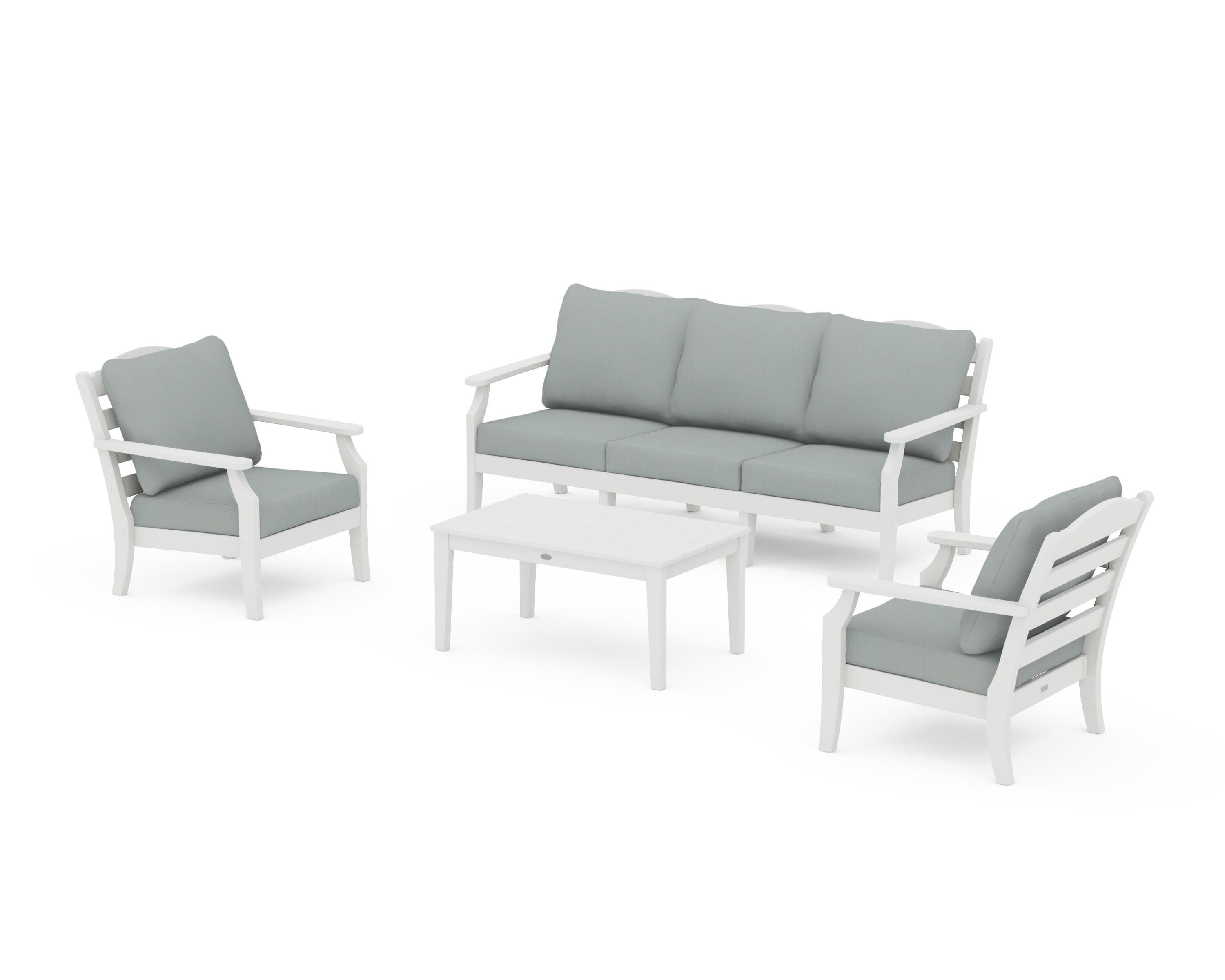 Savannah 4-Piece Deep Seating Set with Sofa in Vintage White / Spa