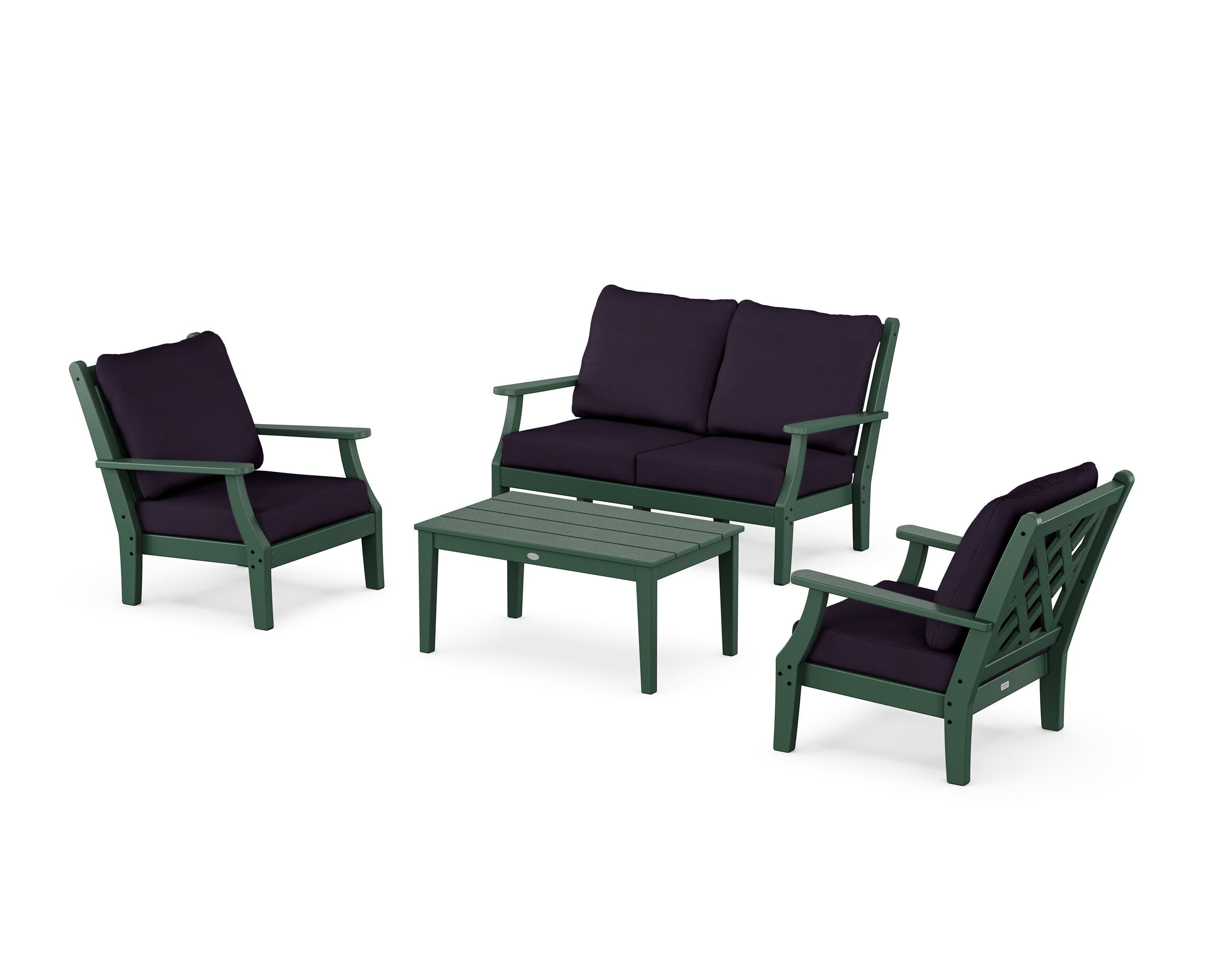 Wovendale 4-Piece Deep Seating Set with Loveseat in Green / Navy Linen