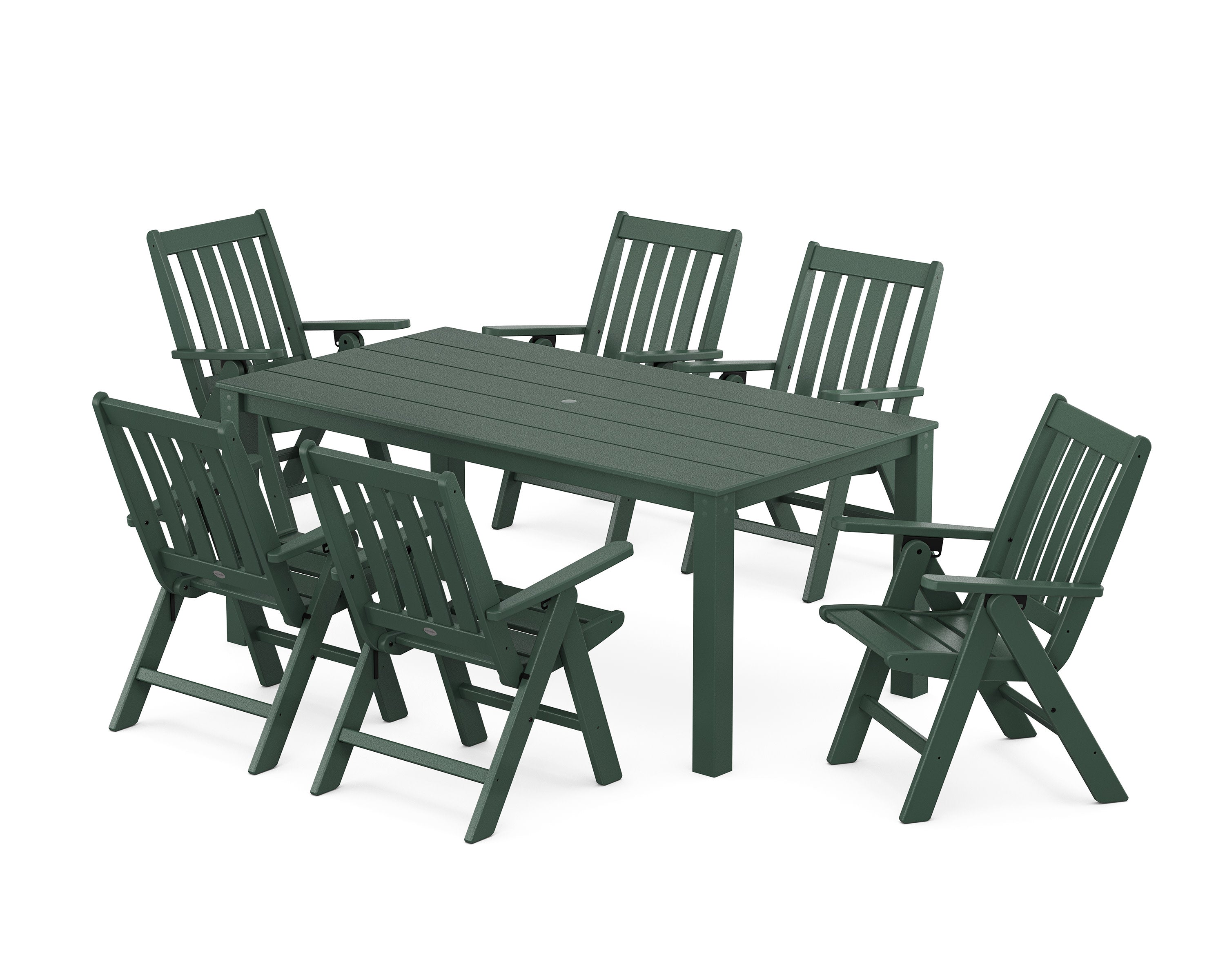 Vineyard Folding Chair 7-Piece Parsons Dining Set in Green
