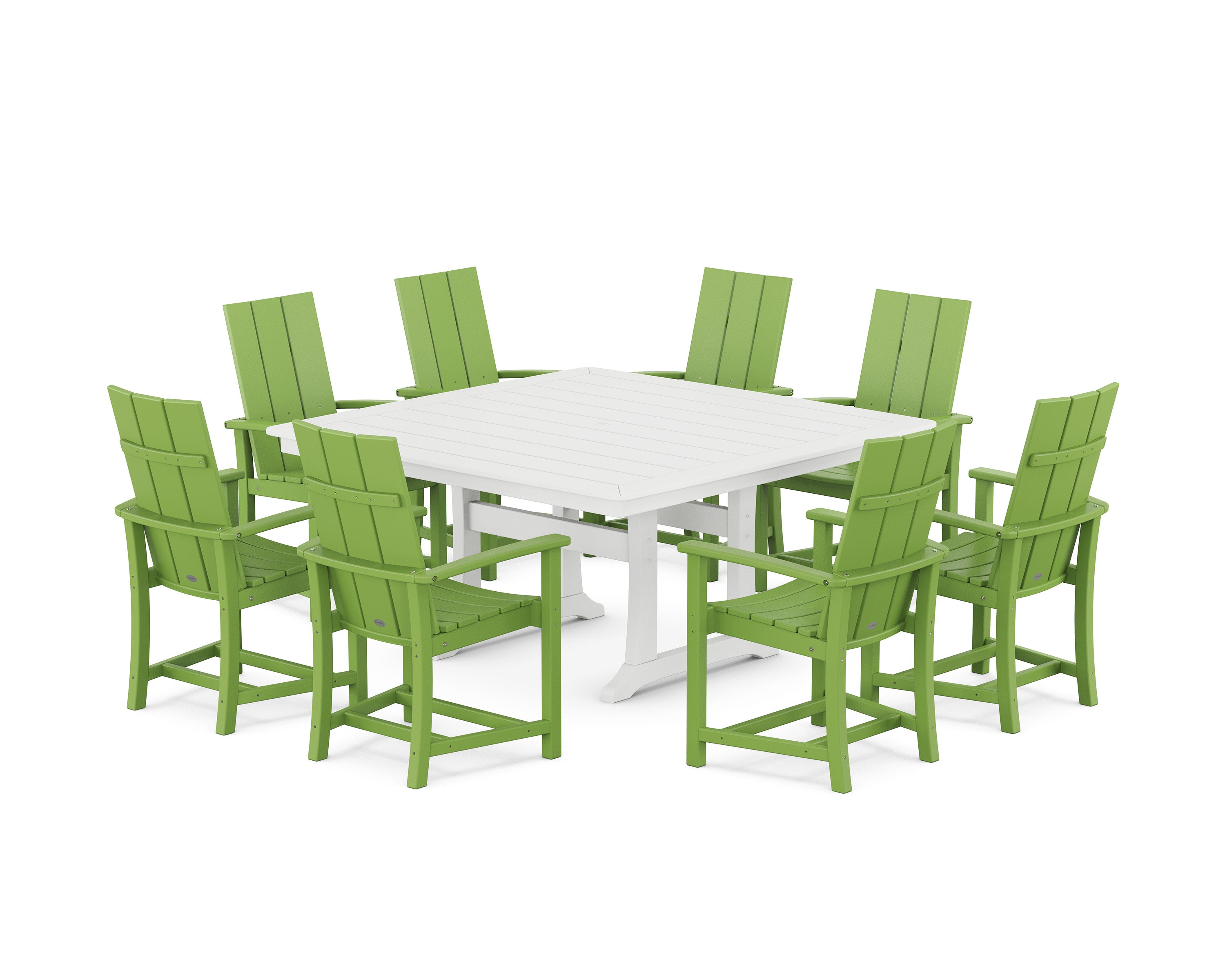 Modern Adirondack 9-Piece Square Dining Set with Trestle Legs in Lime / White