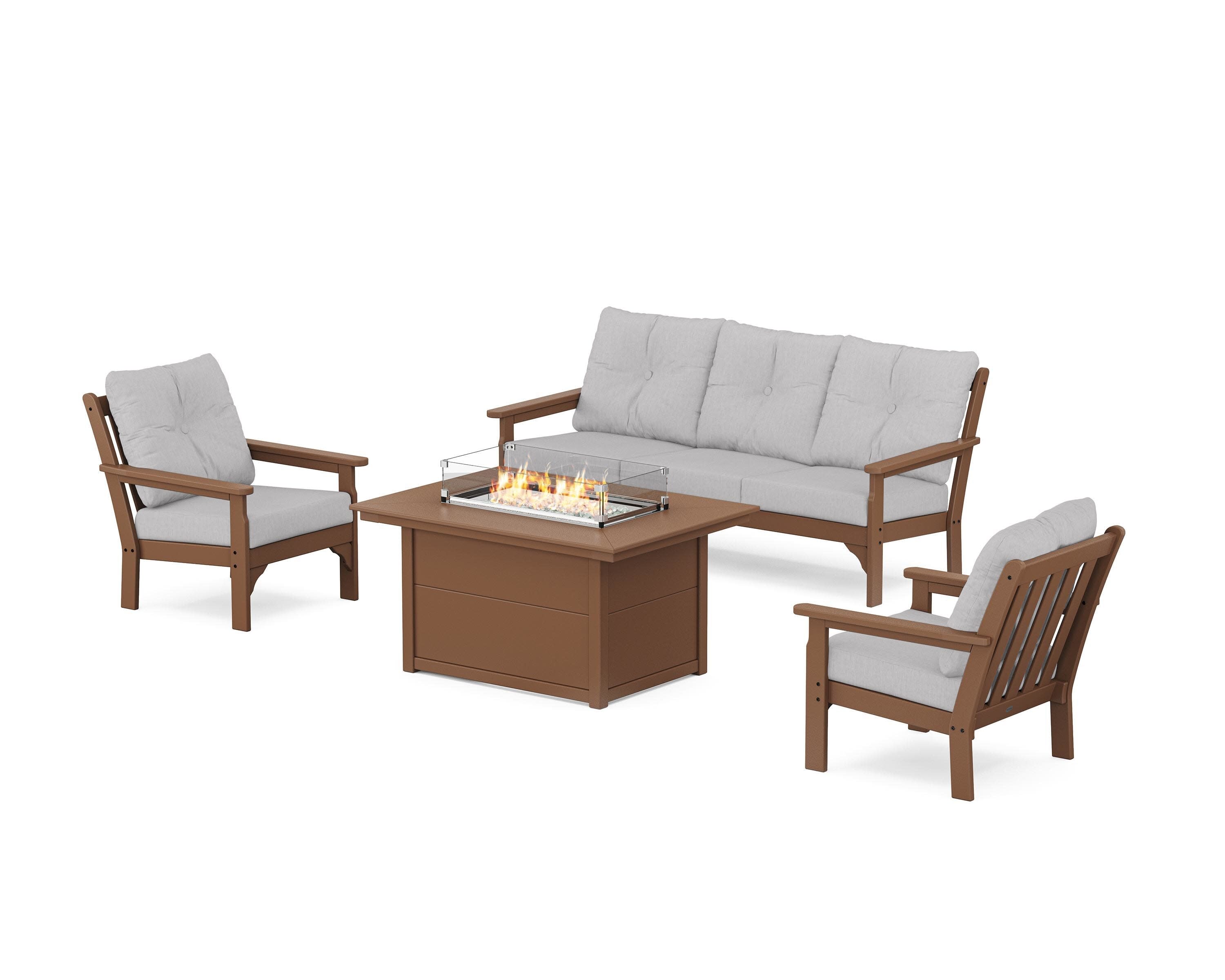 Vineyard Deep Seating Fire Pit Table Set in Teak / Granite