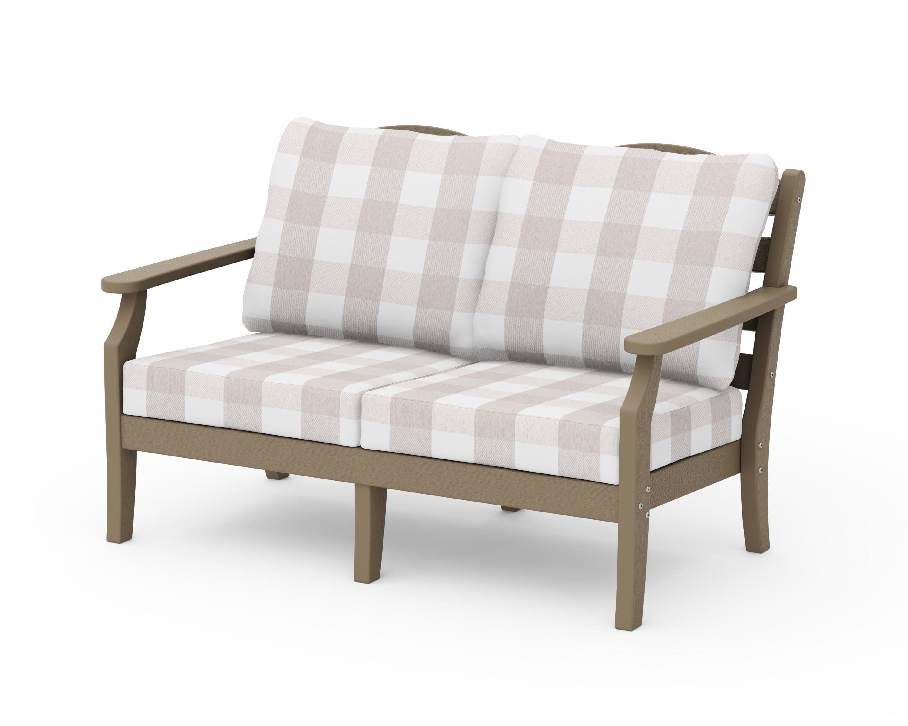 Savannah Deep Seating Loveseat in Vintage Sahara / Buffalo Plaid Dune Burlap