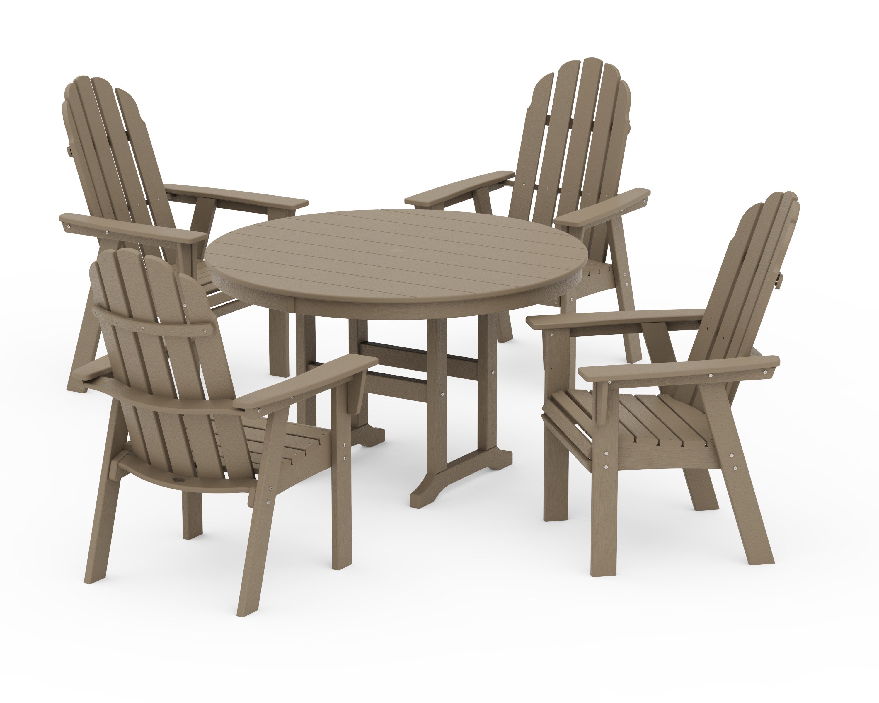 Vineyard Curveback Adirondack 5-Piece Round Farmhouse Dining Set in Vintage Sahara
