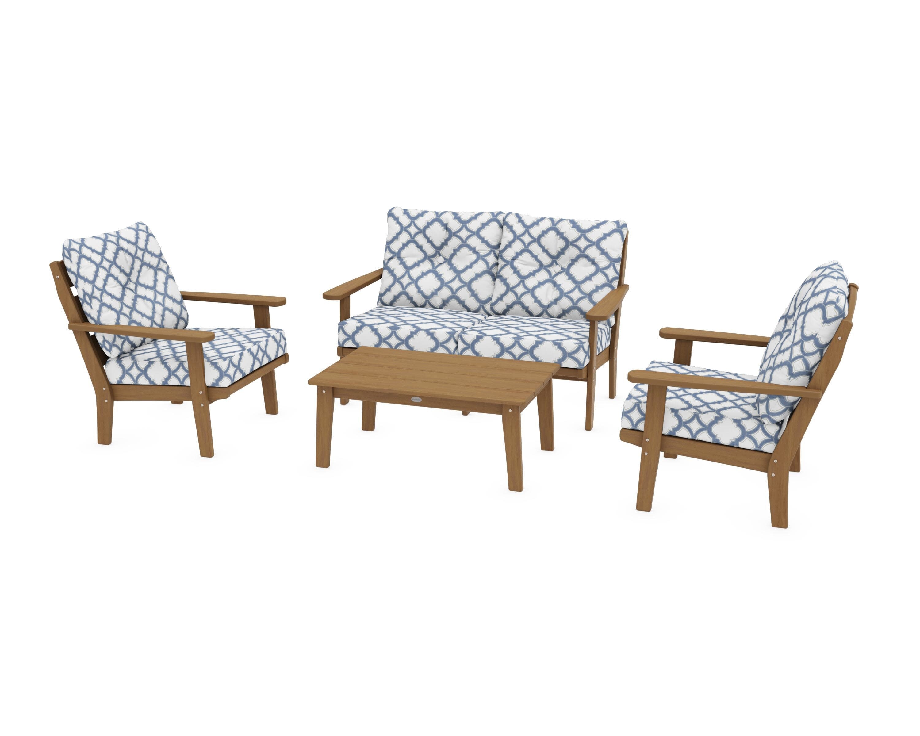 Lakeside 4-Piece Deep Seating Set in Natural / Trellis Sky Blue