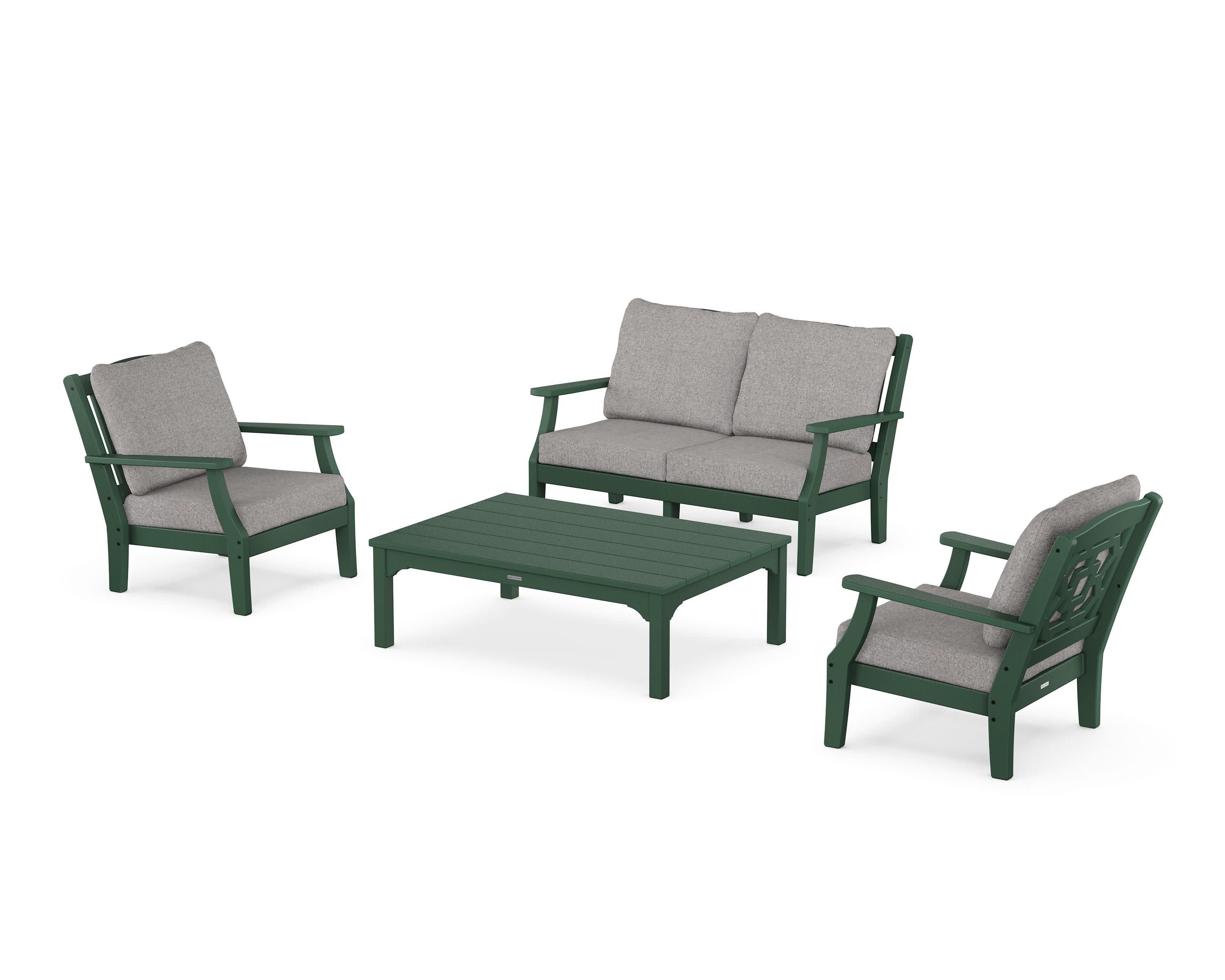 Chinoiserie 4-Piece Deep Seating Set with Loveseat in Green / Grey Mist