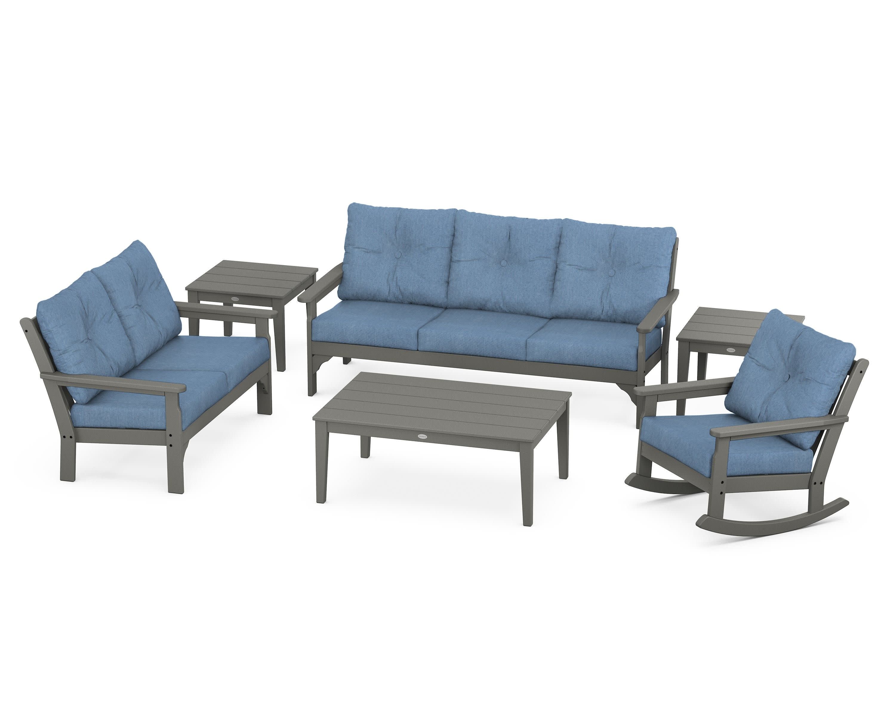 Vineyard 6-Piece Deep Seating Set in Slate Grey / Sky Blue