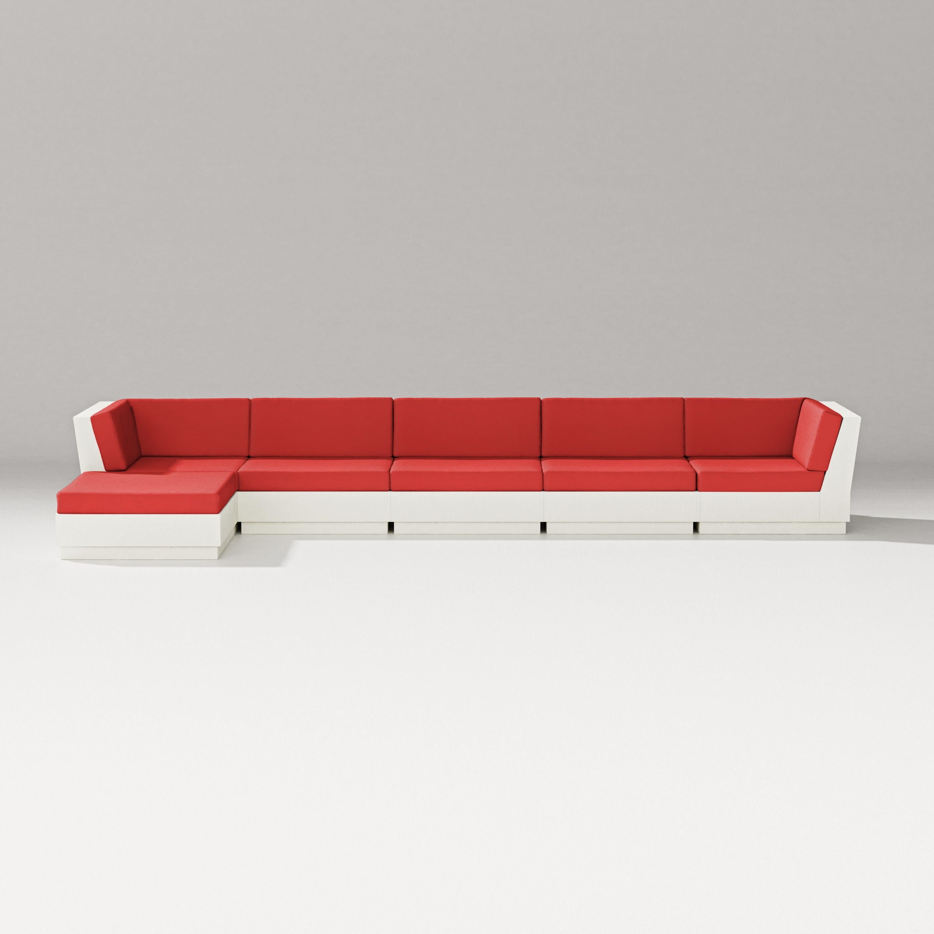 Elevate 6-Piece Chaise Sectional in Vintage White / Crimson Linen
