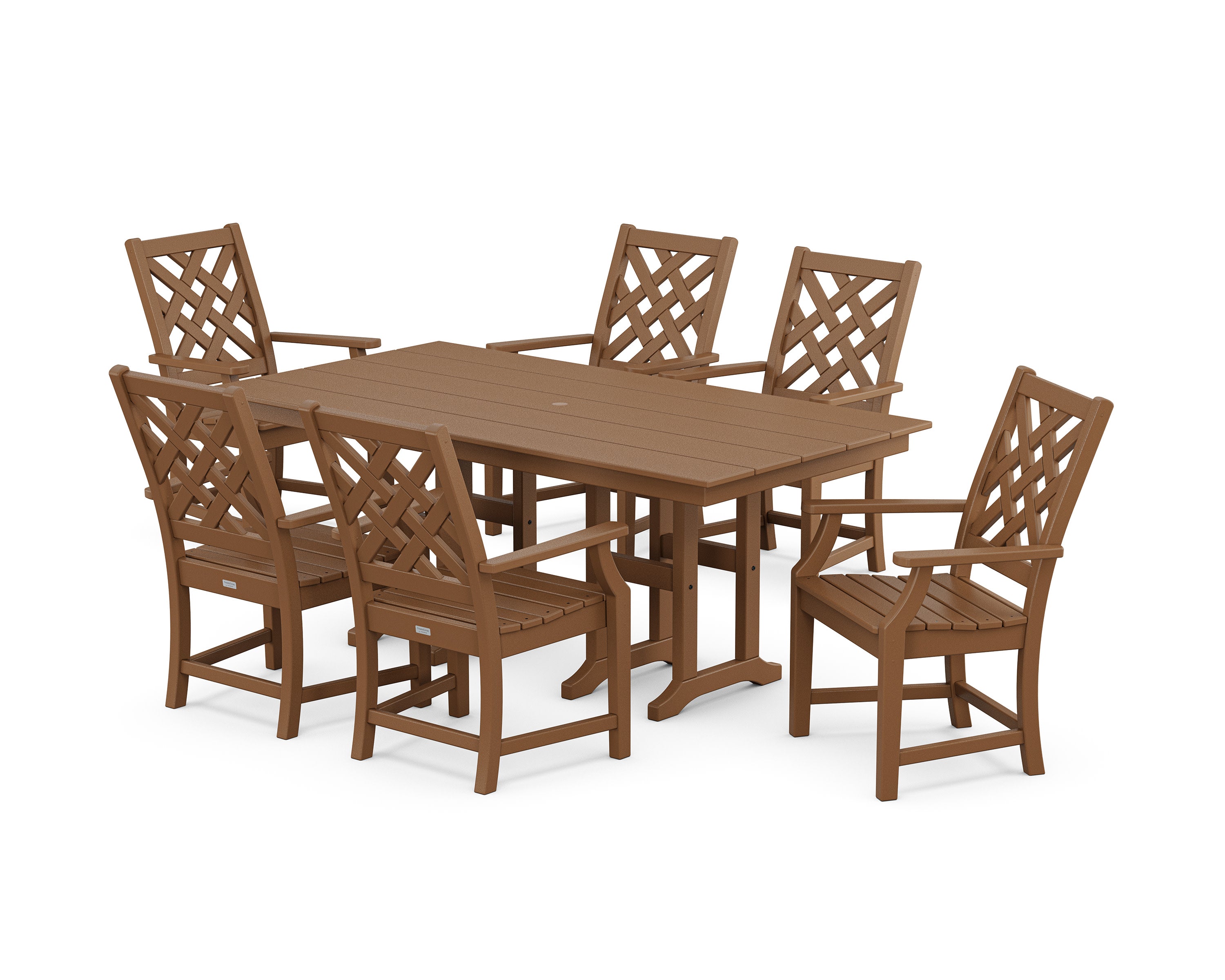 Wovendale Arm Chair 7-Piece Farmhouse Dining Set in Teak