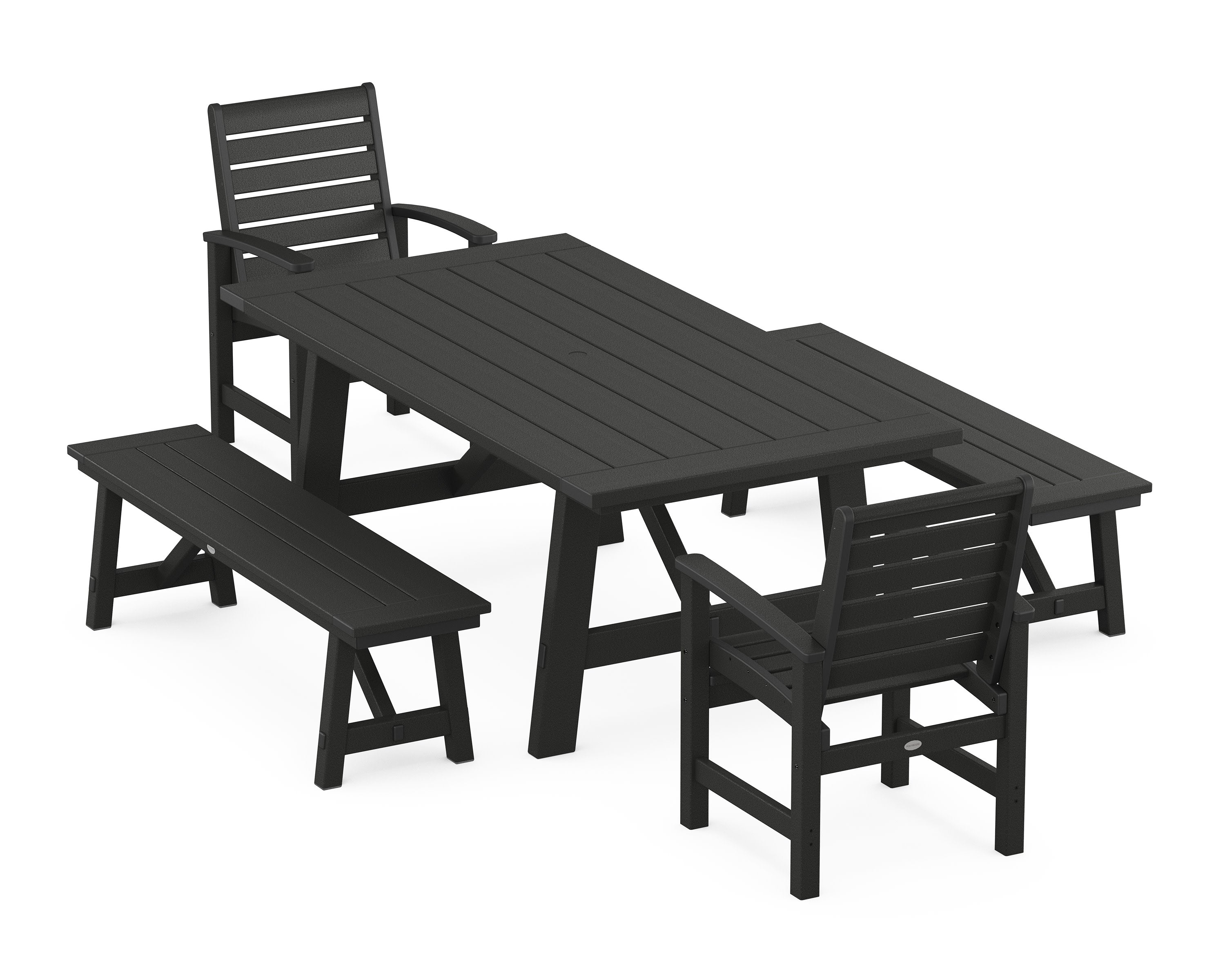 Signature 5-Piece Rustic Farmhouse Dining Set With Benches in Black