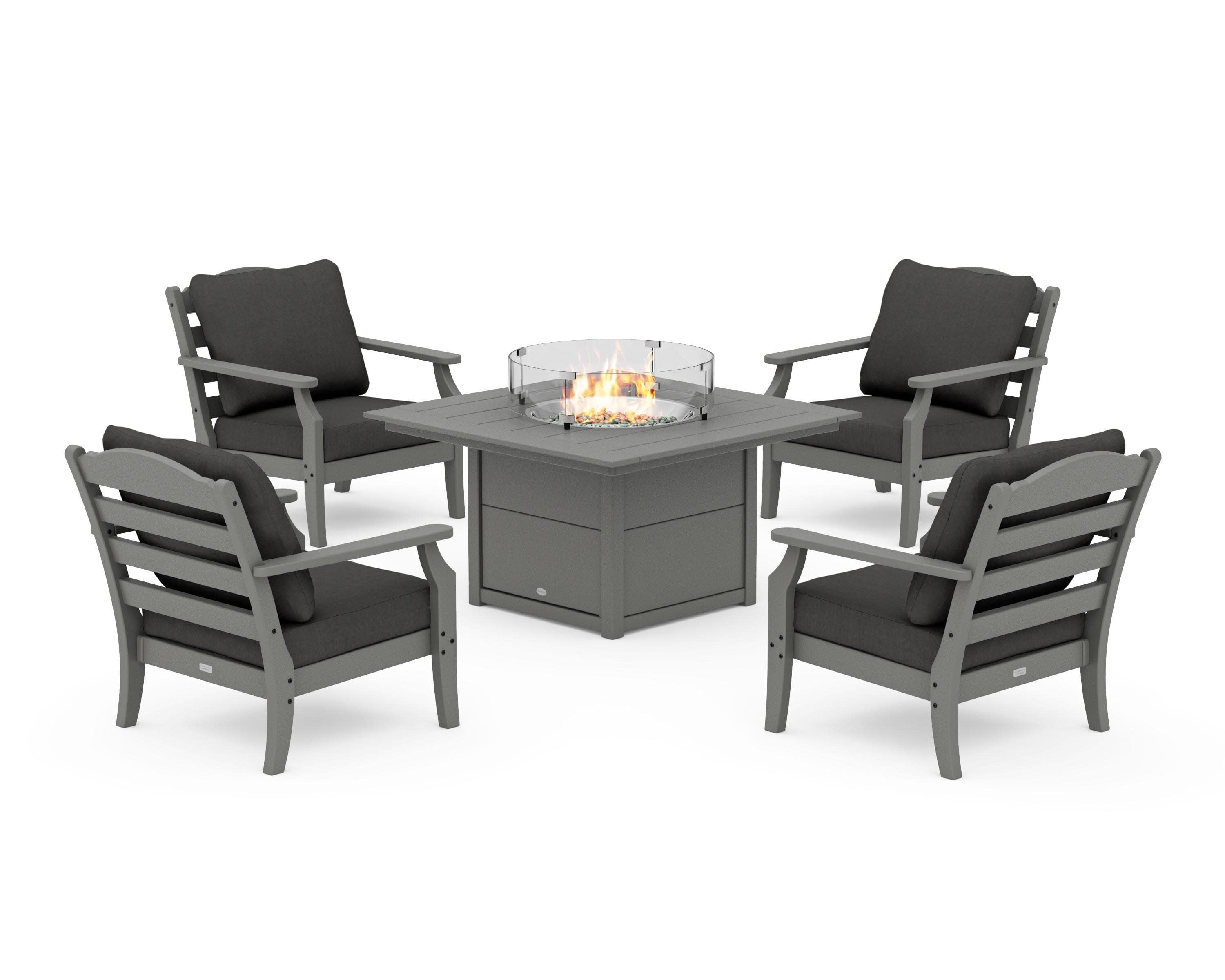 Savannah 5-Piece Deep Seating Set with Fire Pit Table in Slate Grey / Spectrum Carbon