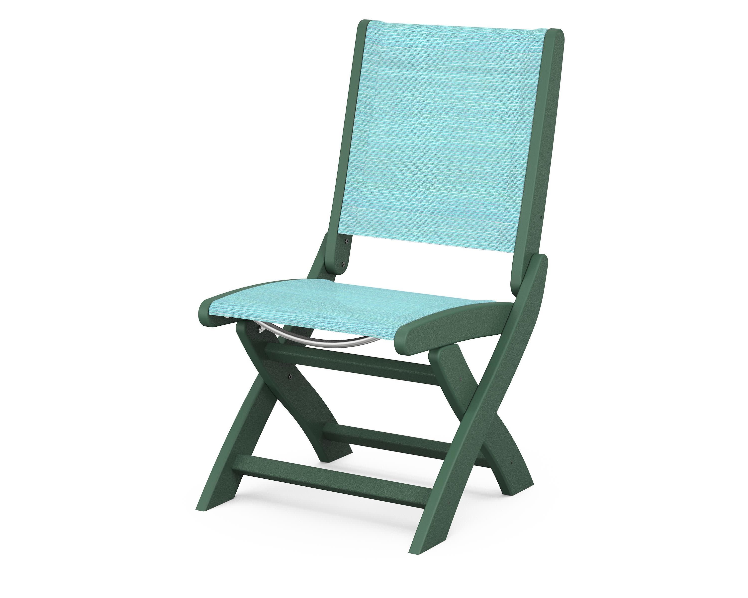 Coastal Folding Side Chair in Green / Dupioni Aquamarine Sling
