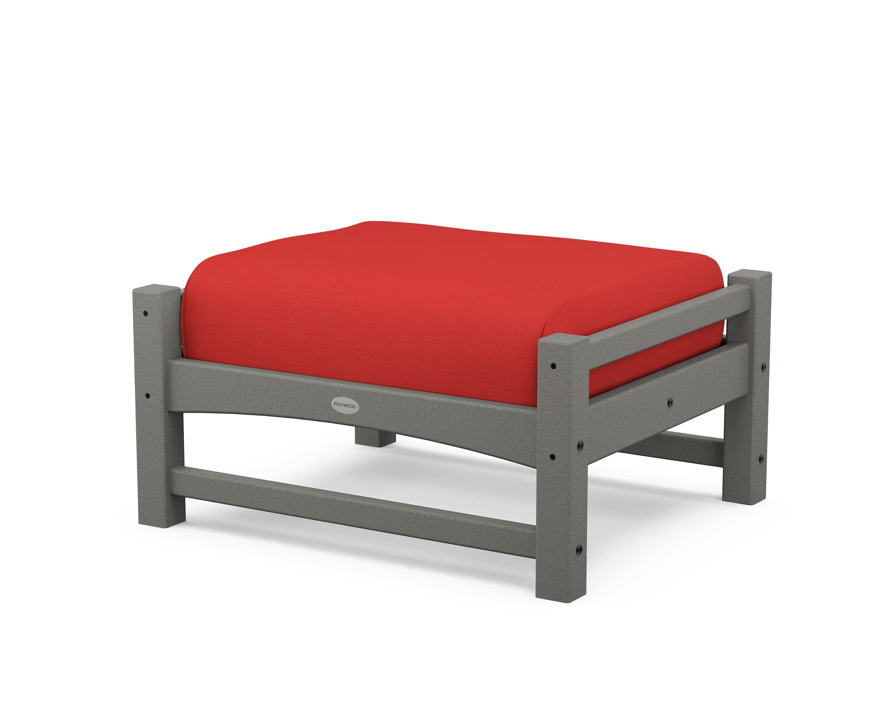 Club Ottoman in Slate Grey / Crimson Linen