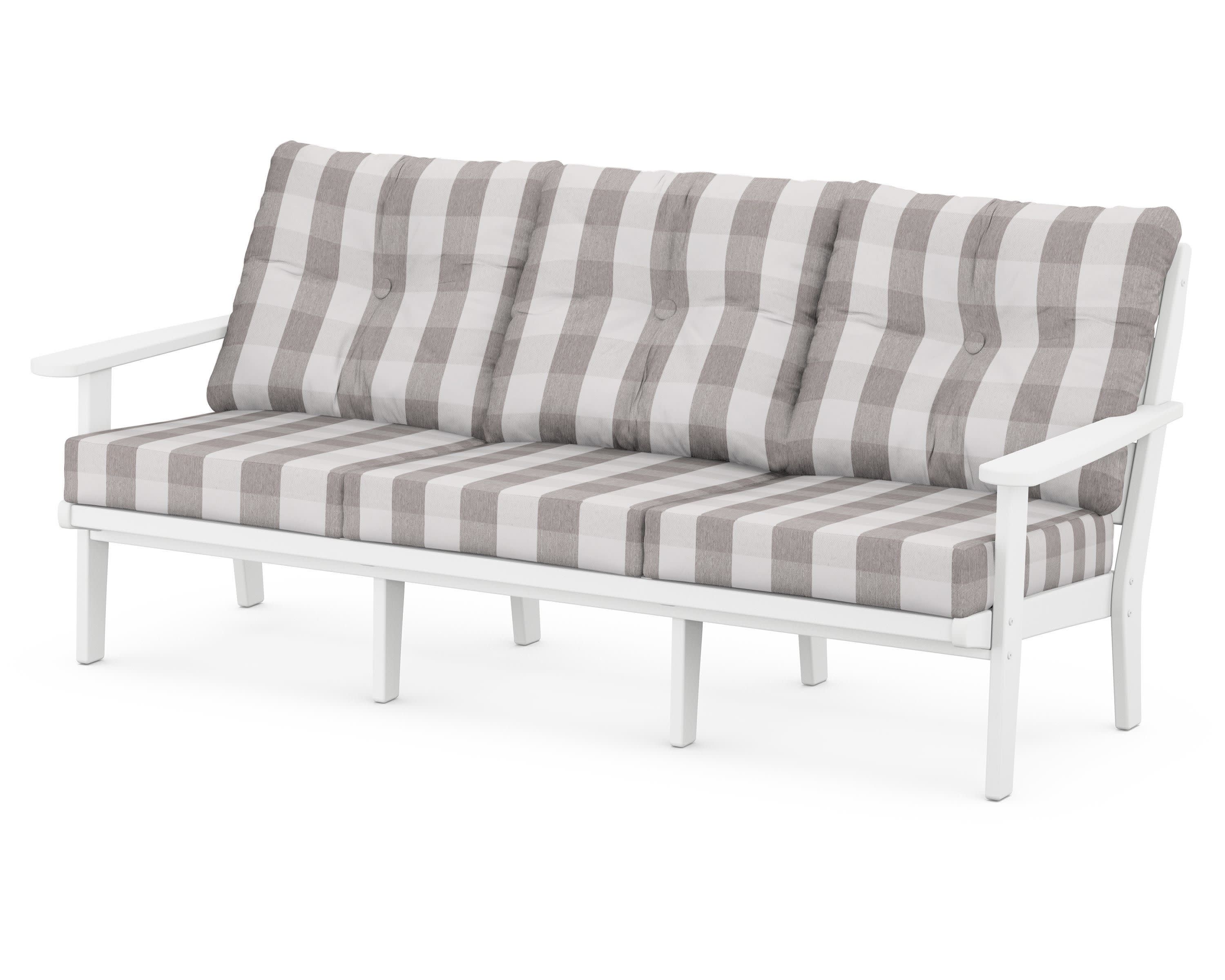 Lakeside Deep Seating Sofa in White / Buffalo Plaid Grey Mist