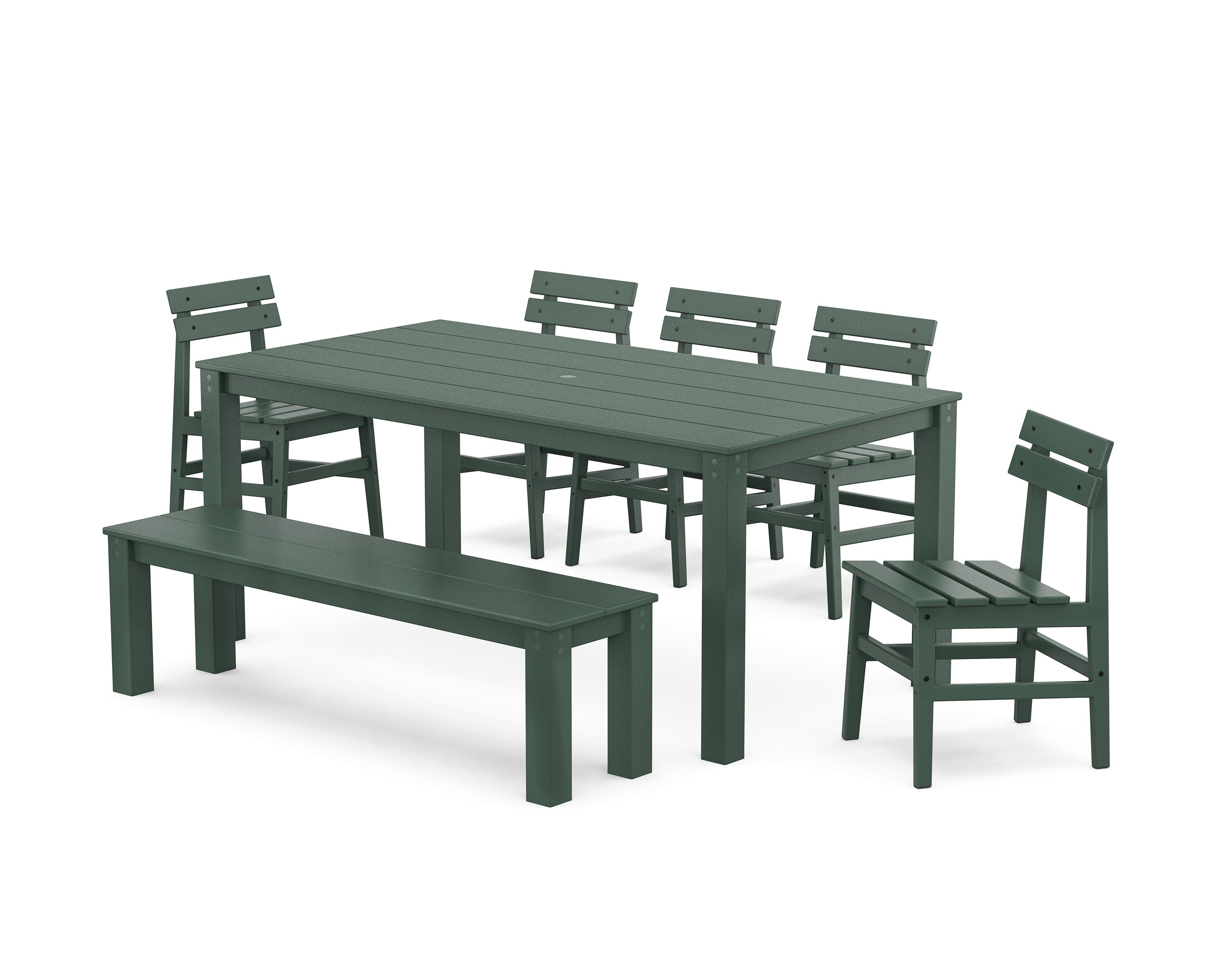 Modern Studio Plaza Chair 7-Piece Parsons Dining Set with Bench in Green
