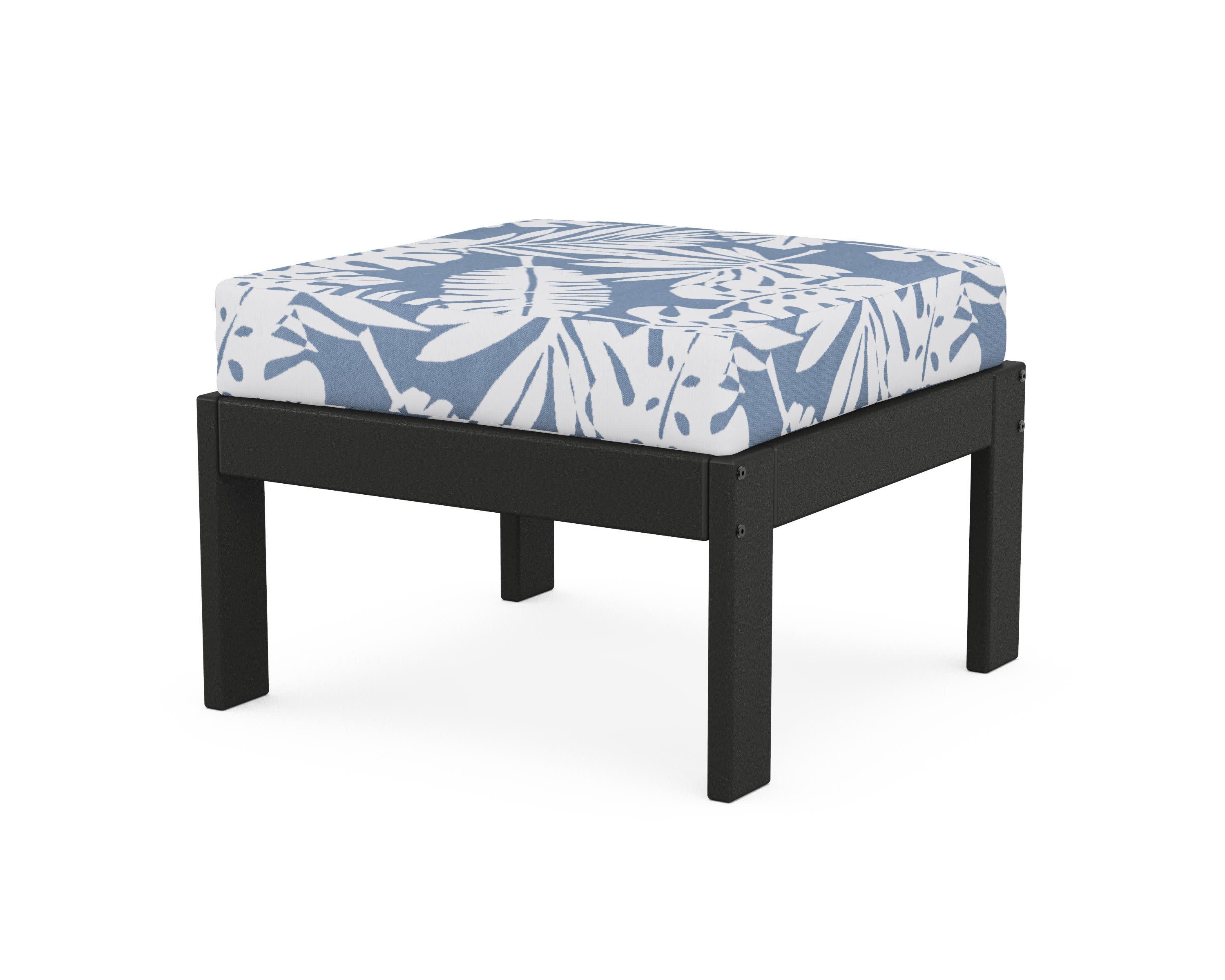 Vineyard Modular Ottoman in Black / Leaf Sky Blue