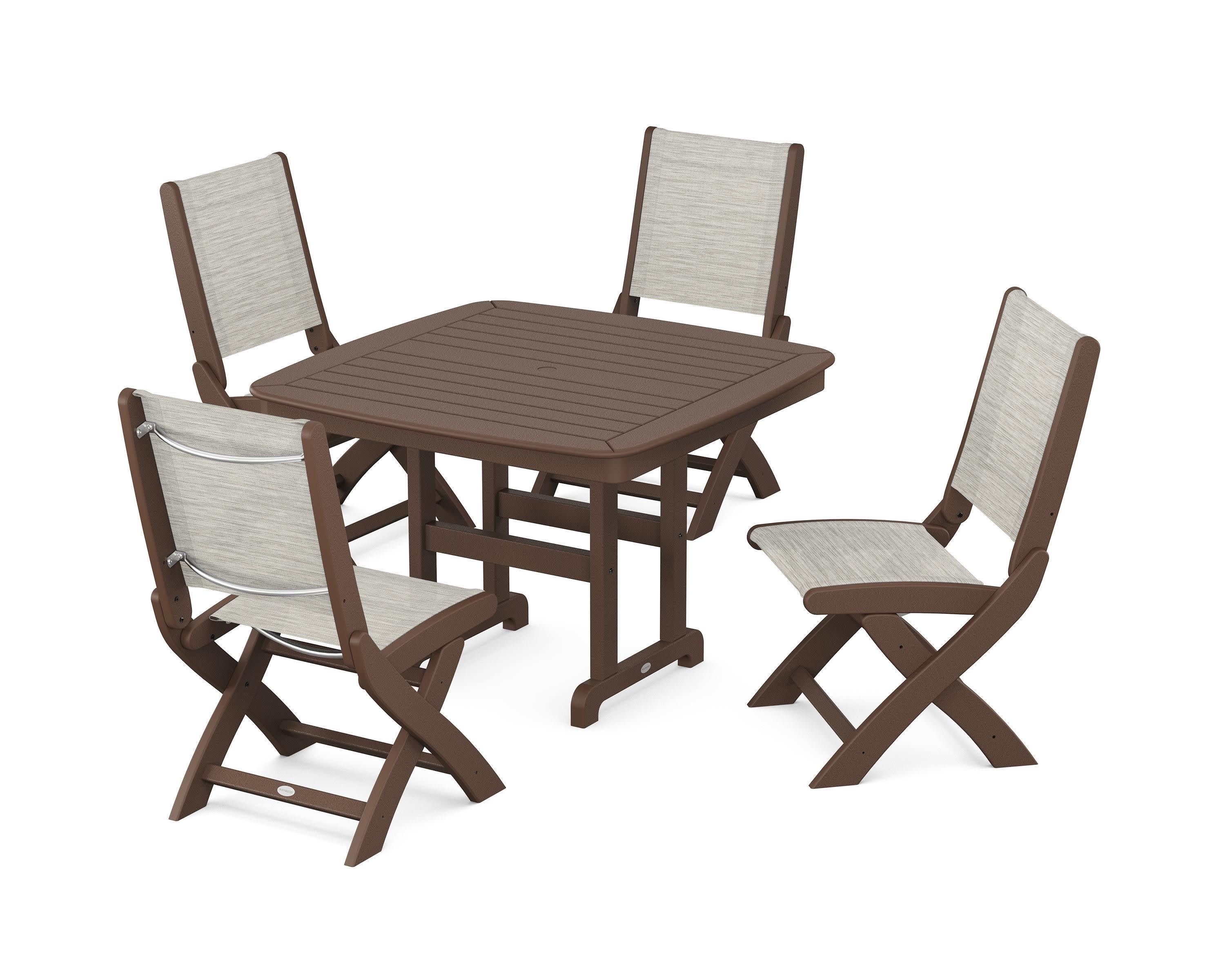 Coastal Folding Side Chair 5-Piece Dining Set in Mahogany / Birch Sling