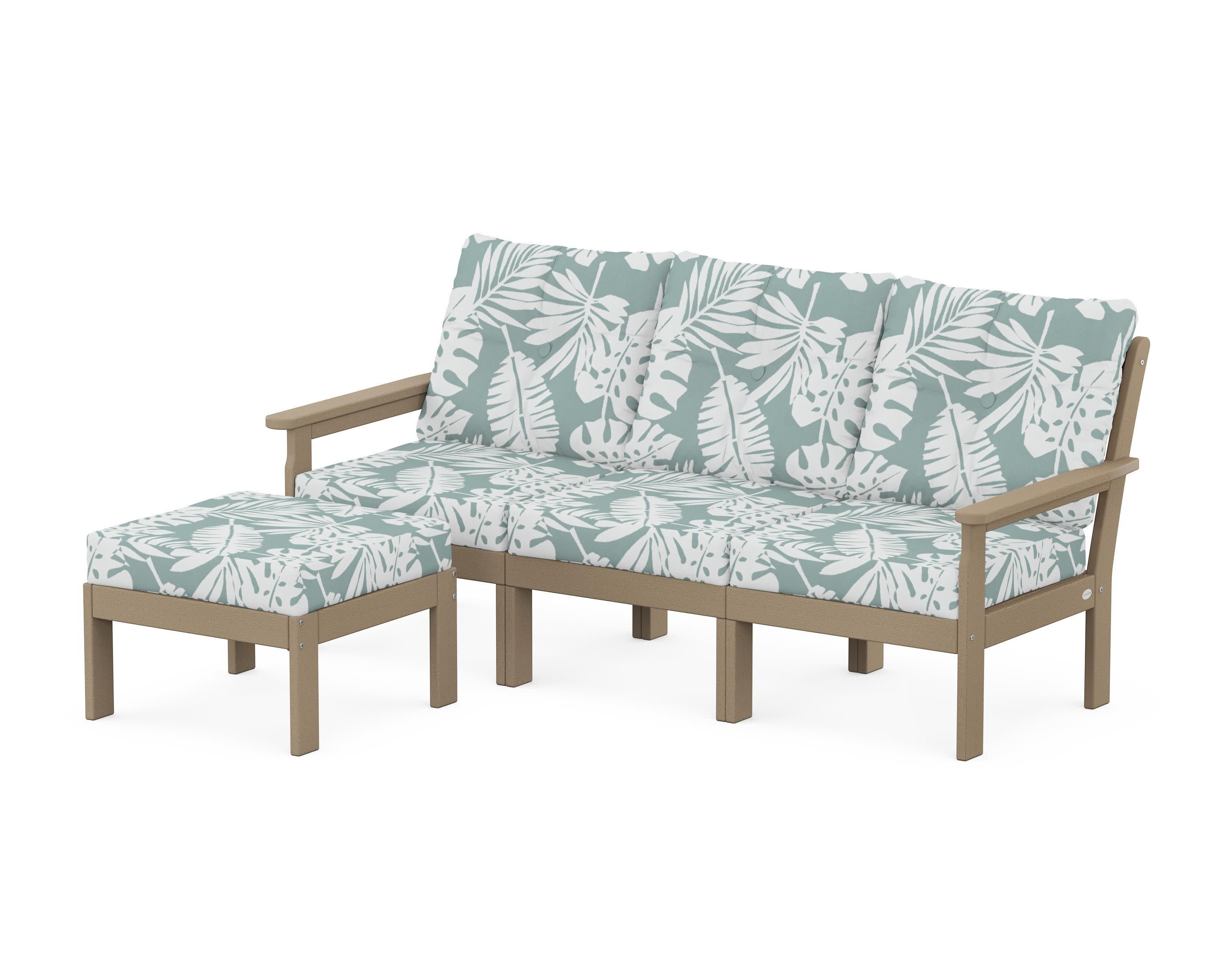 Vineyard 4-Piece Sectional with Ottoman in Vintage Sahara / Leaf Glacier Spa