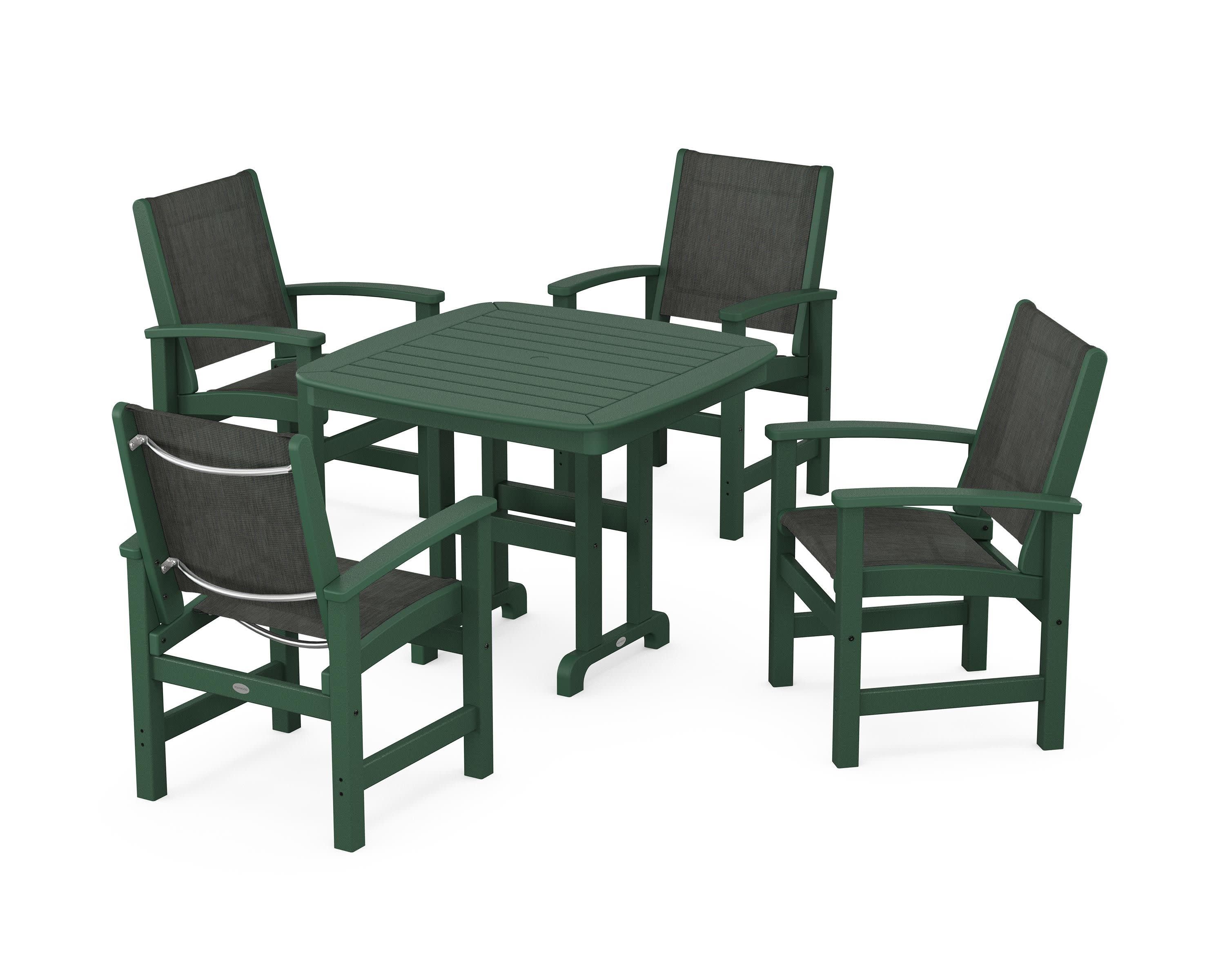 Coastal 5-Piece Dining Set in Green / Ember Sling