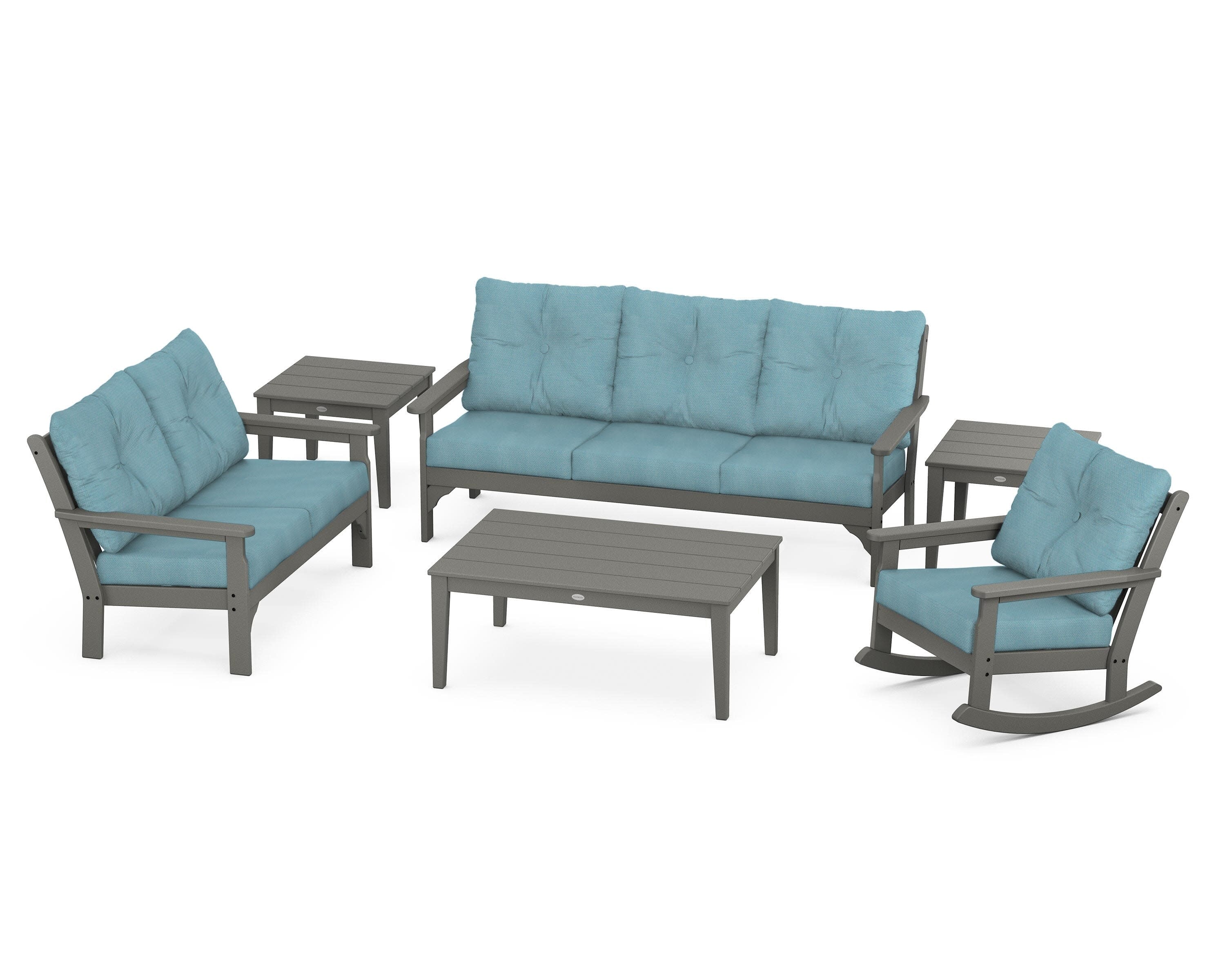 Vineyard 6-Piece Deep Seating Set in Slate Grey / Lattice Sky Blue