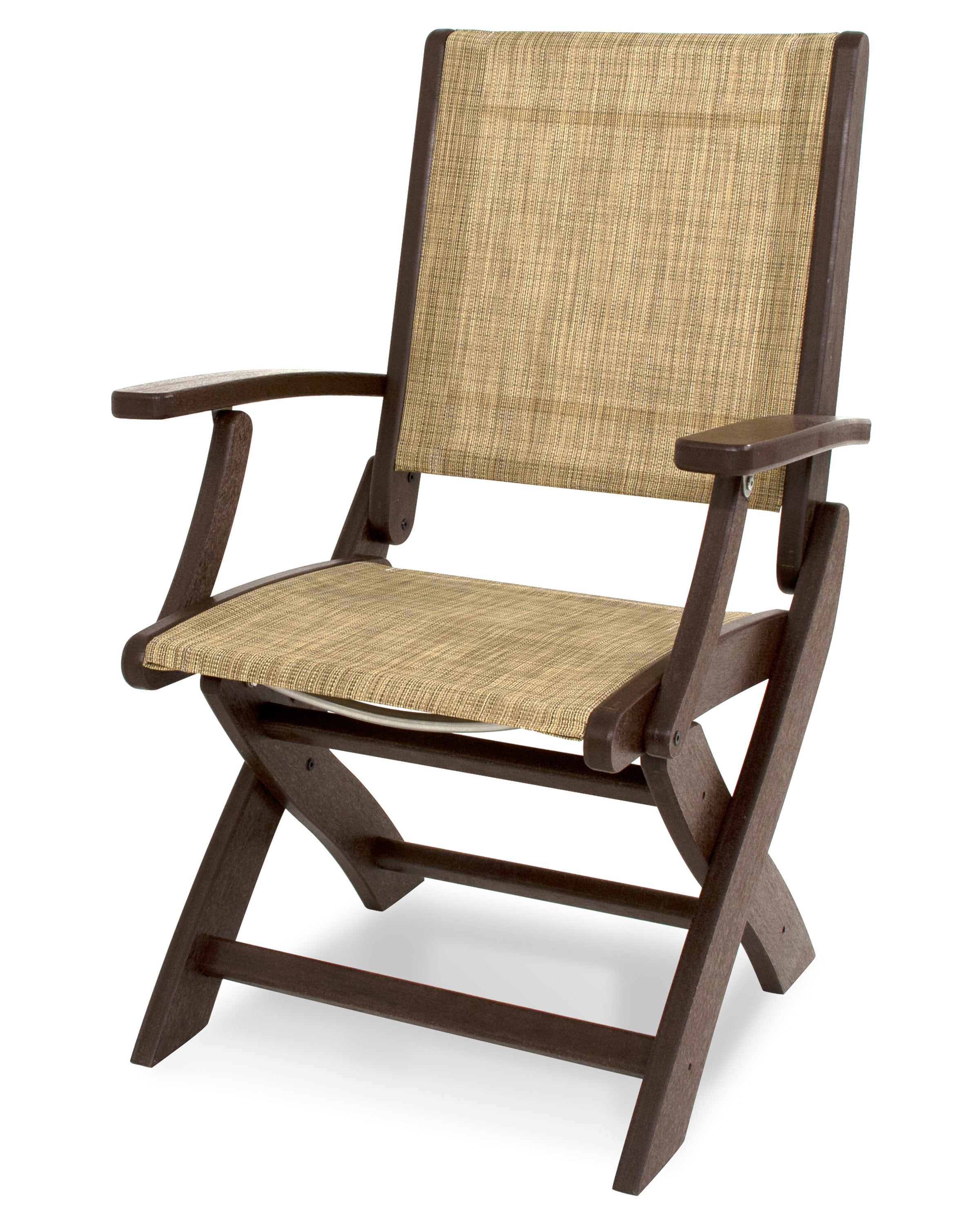 Coastal Folding Chair in Mahogany / Burlap Sling