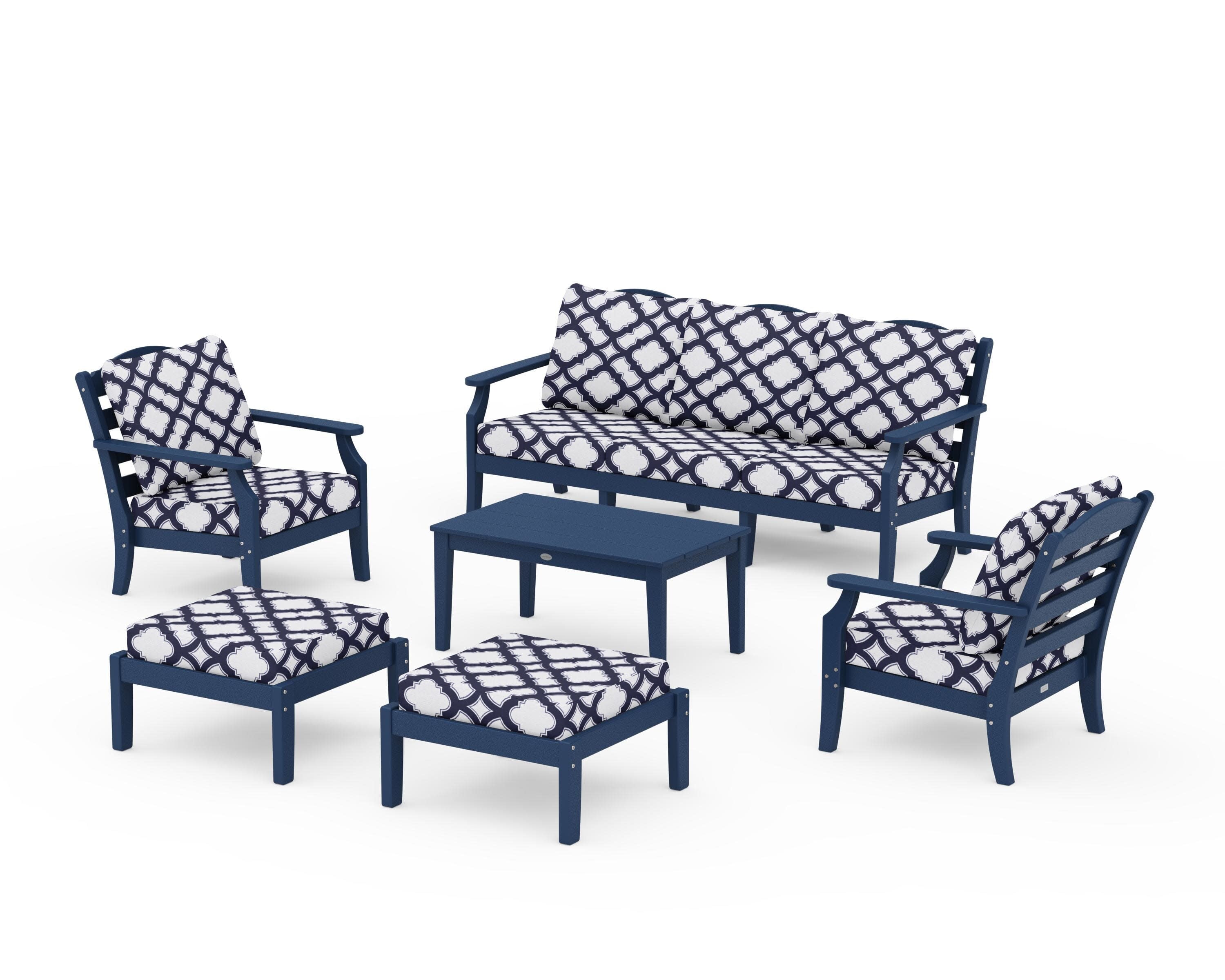 Savannah 6-Piece Lounge Sofa Set in Navy / Trellis Navy