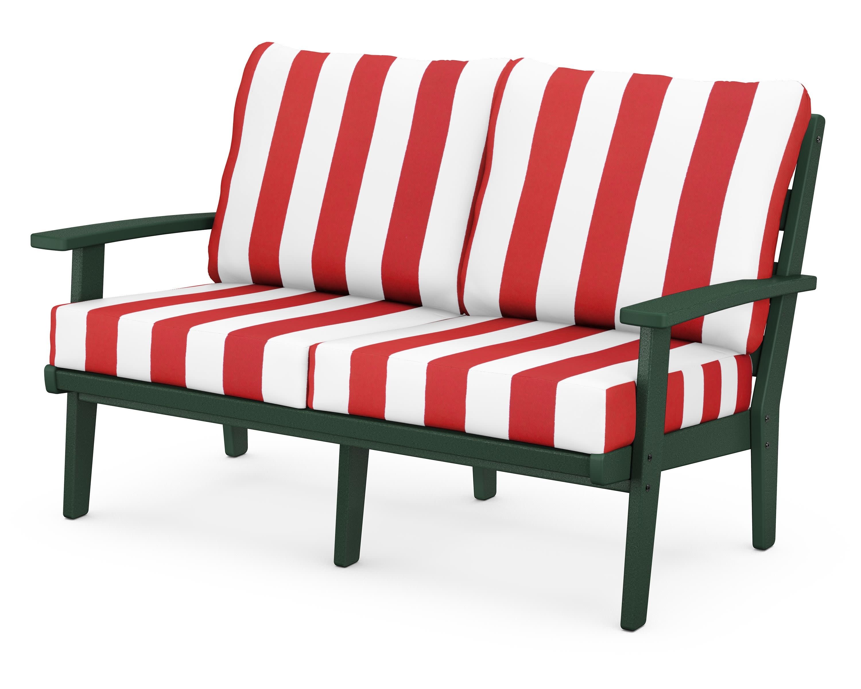 Grant Park Deep Seating Loveseat in Green / Cabana Stripe Crimson