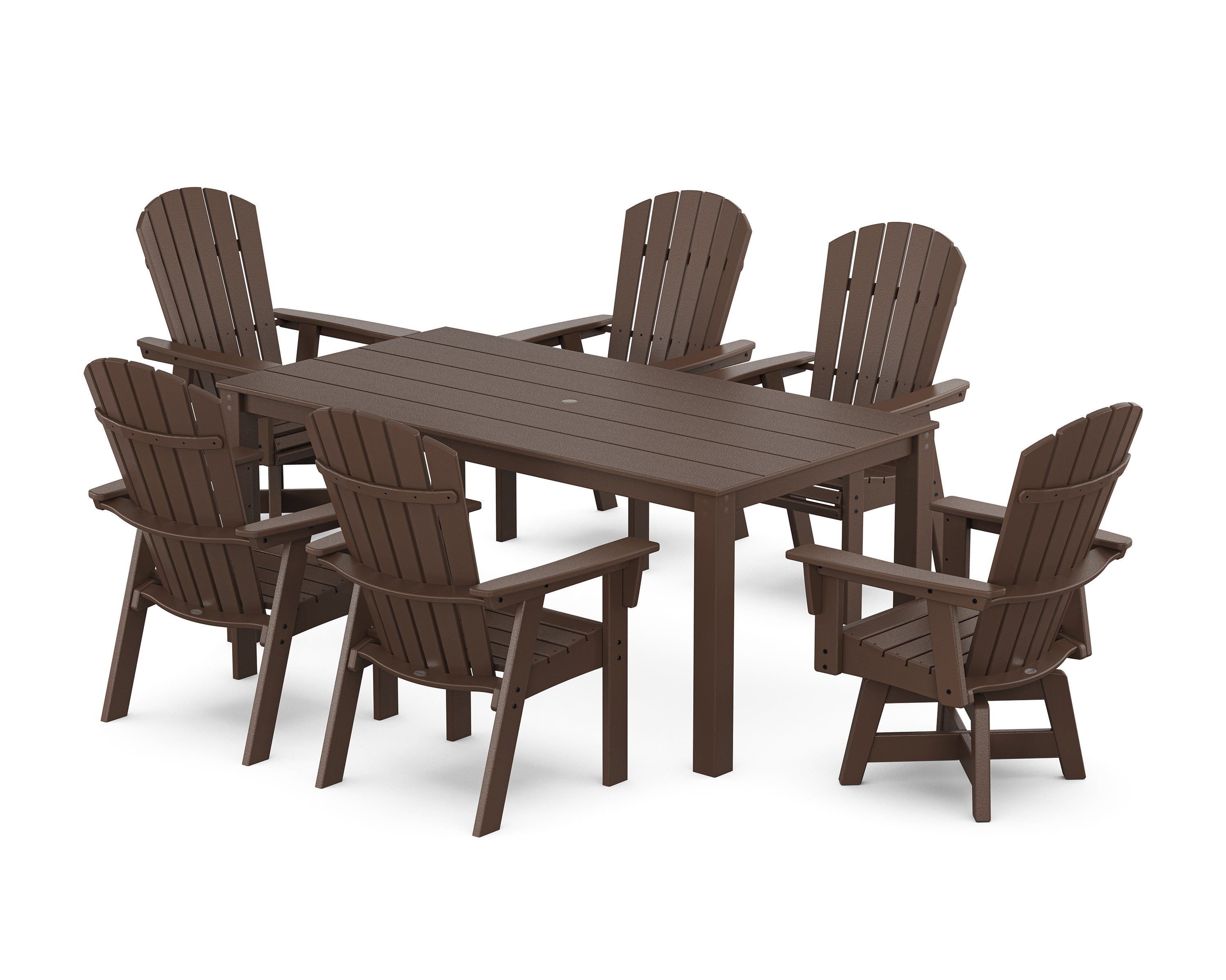 Nautical Curveback Adirondack Swivel 7-Piece Parsons Dining Set in Mahogany