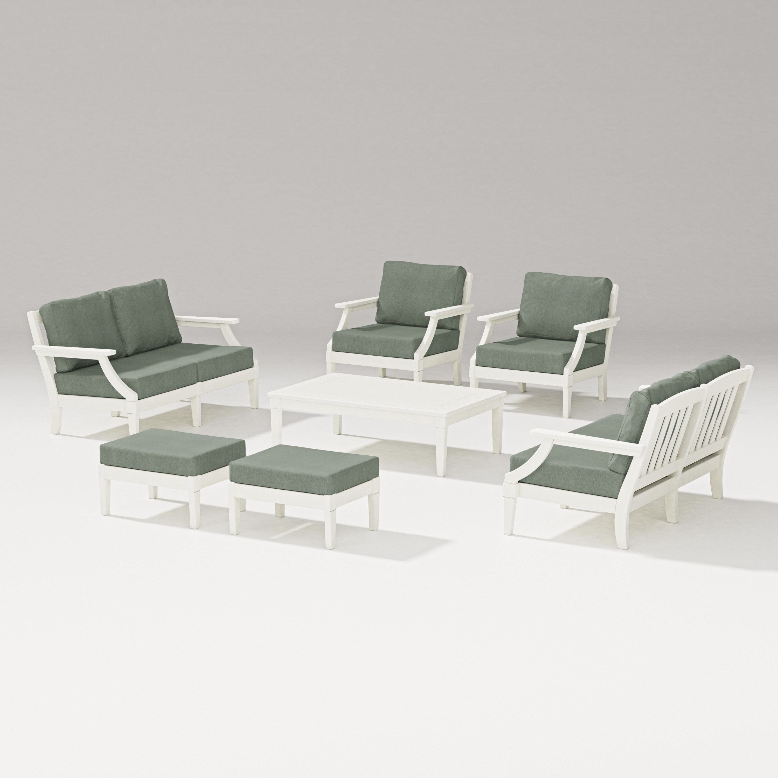Estate 7-Piece Lounge Loveseat Set in Vintage White / Cast Sage