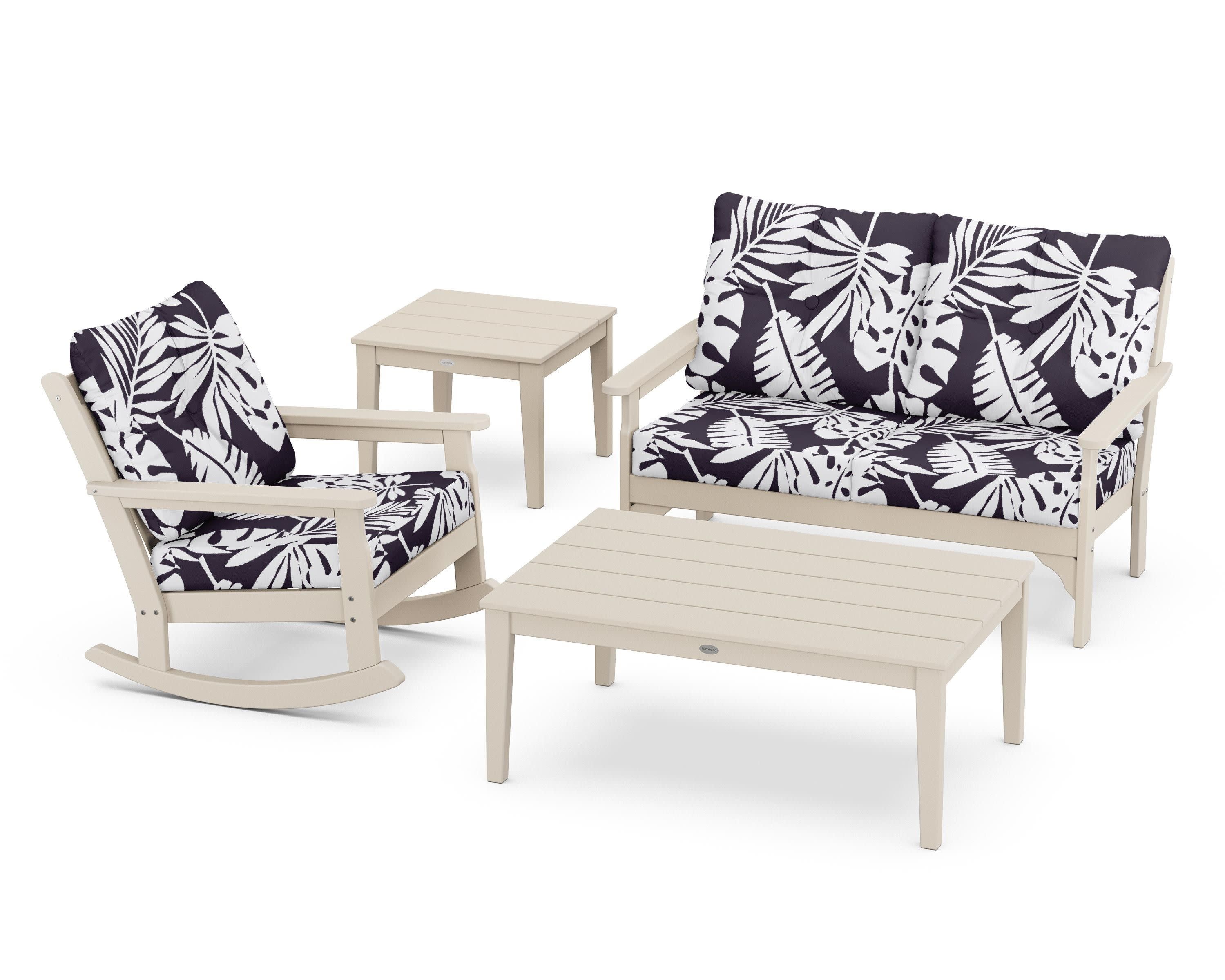 Vineyard 4-Piece Deep Seating Rocker Set in Sand / Leaf Navy