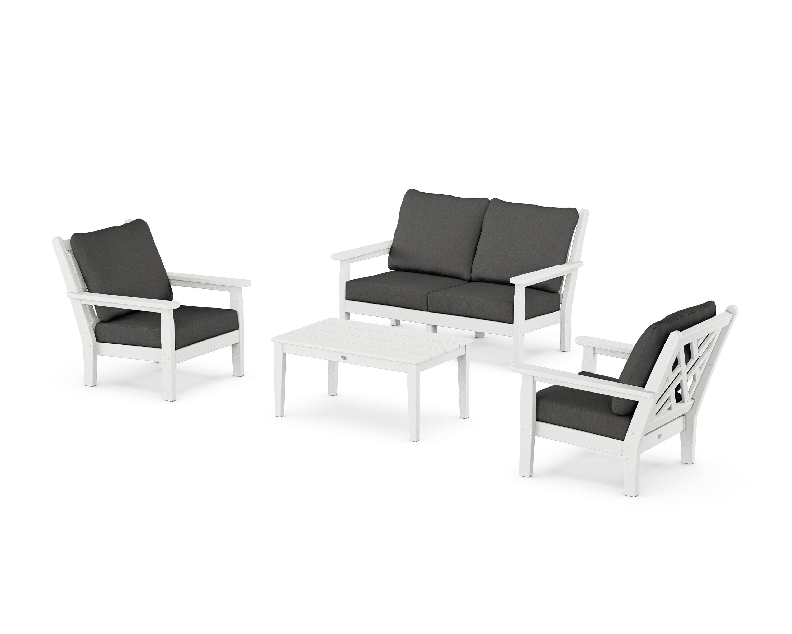 Chippendale 4-Piece Deep Seating Set with Loveseat in White / Spectrum Carbon