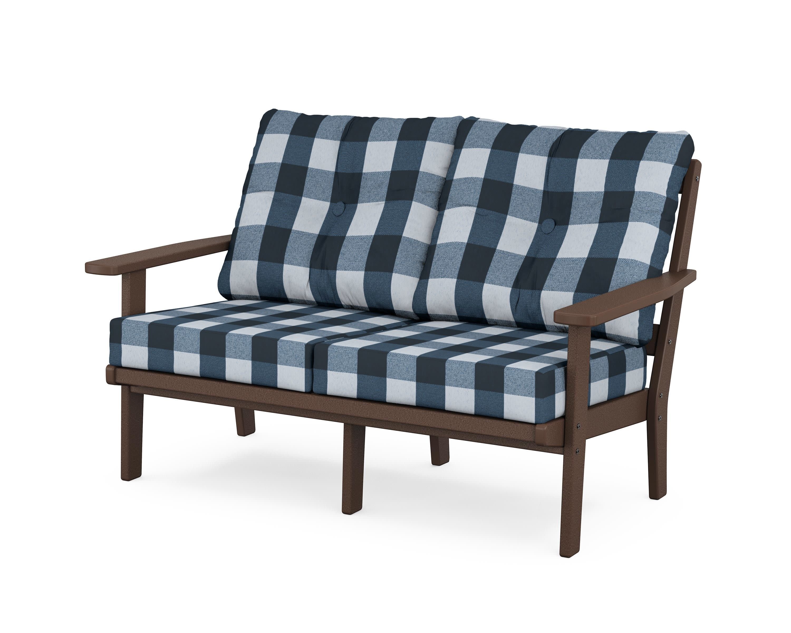 Oxford Deep SeatingLoveseat in Mahogany / Buffalo Plaid Marine Indigo