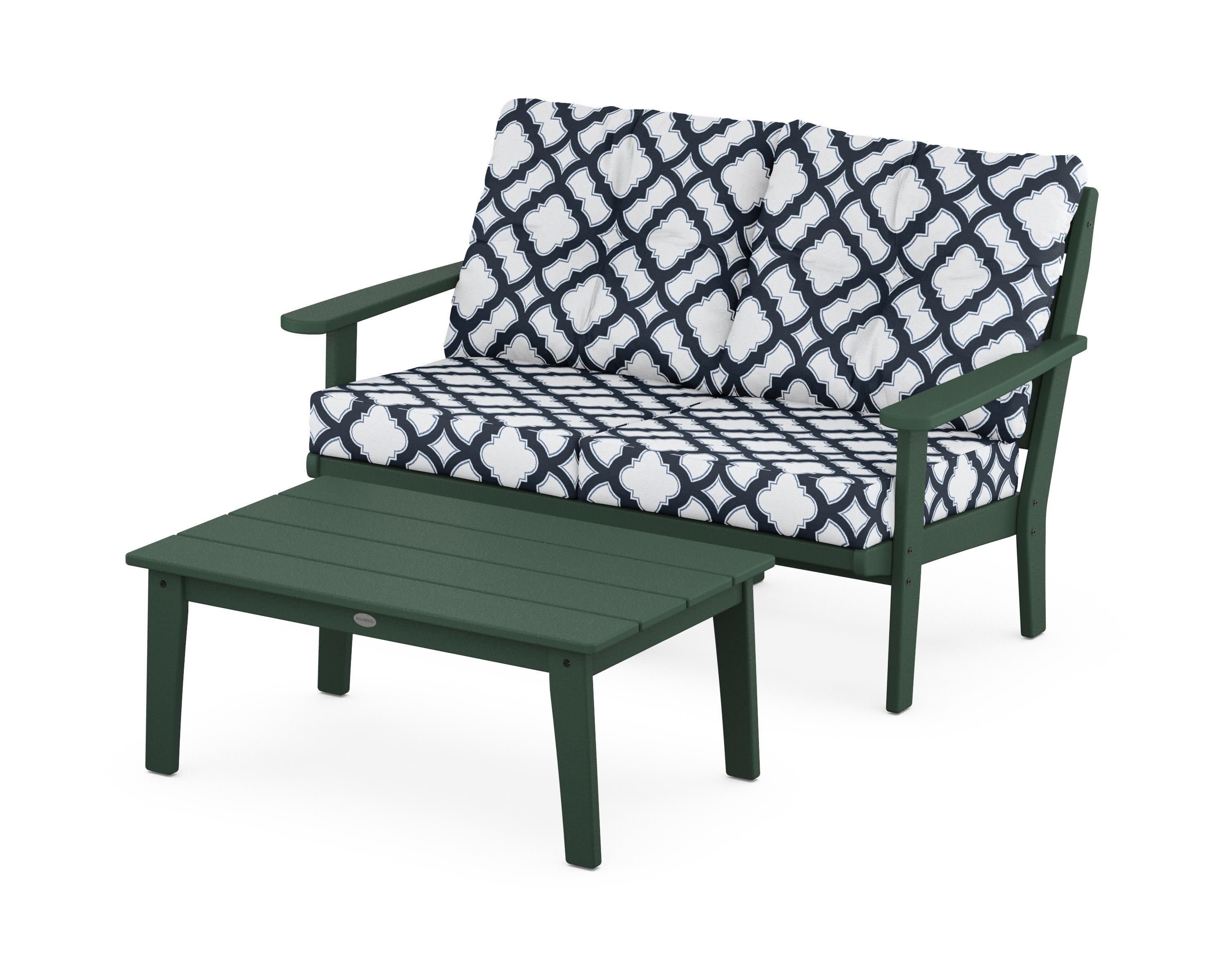 Lakeside 2-Piece Lounge Loveseat Set in Green / Trellis Marine Indigo