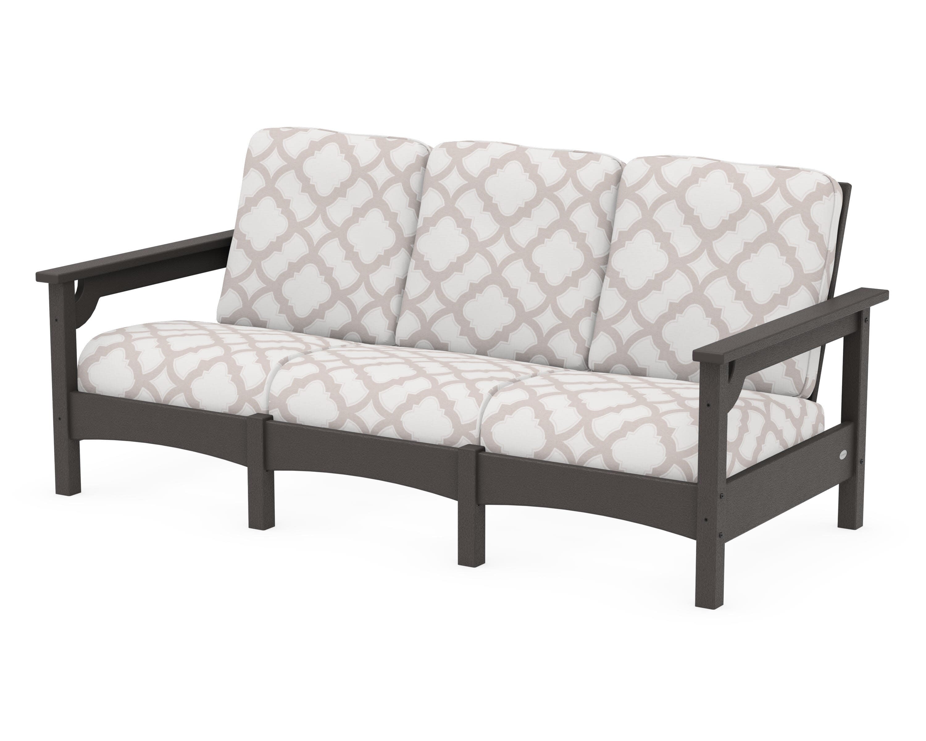 Club Sofa in Vintage Coffee / Trellis Dune Burlap