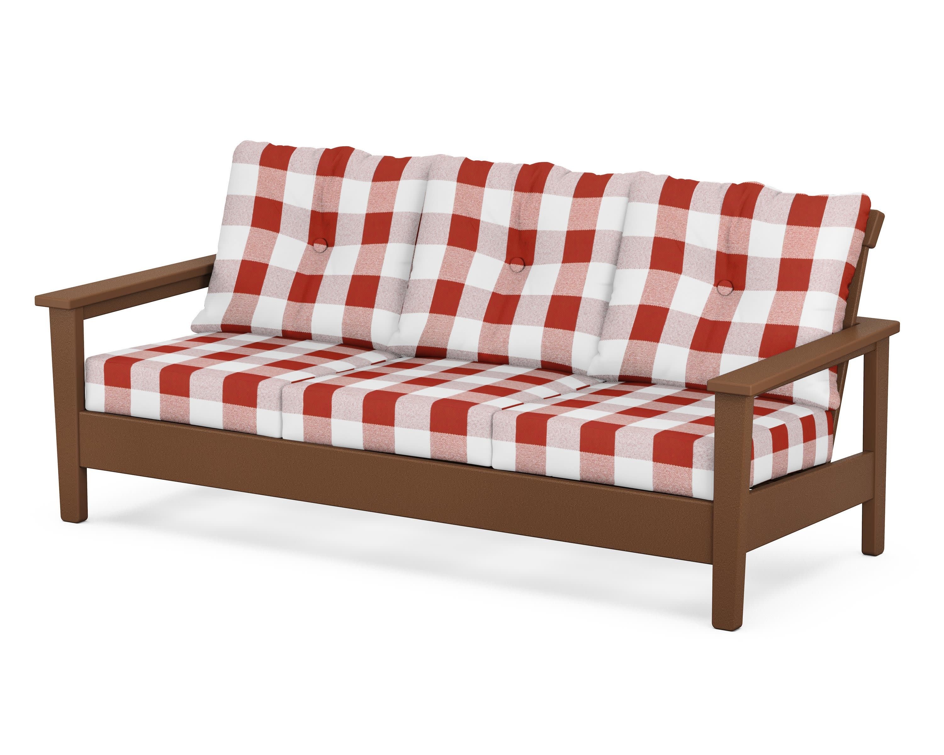 Prescott Deep Seating Sofa in Teak / Buffalo Plaid Crimson