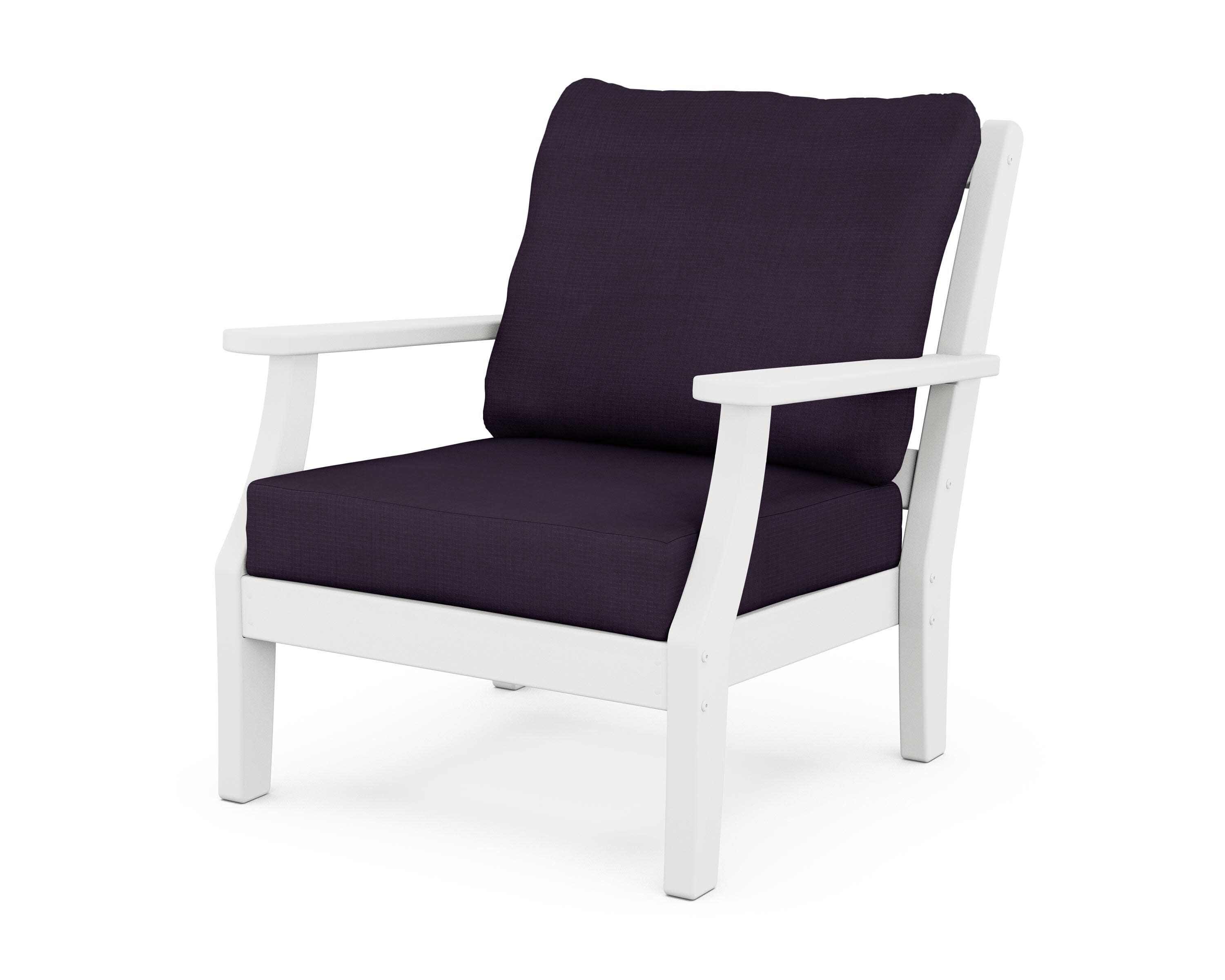 Chinoiserie Deep Seating Chair in White / Navy Linen