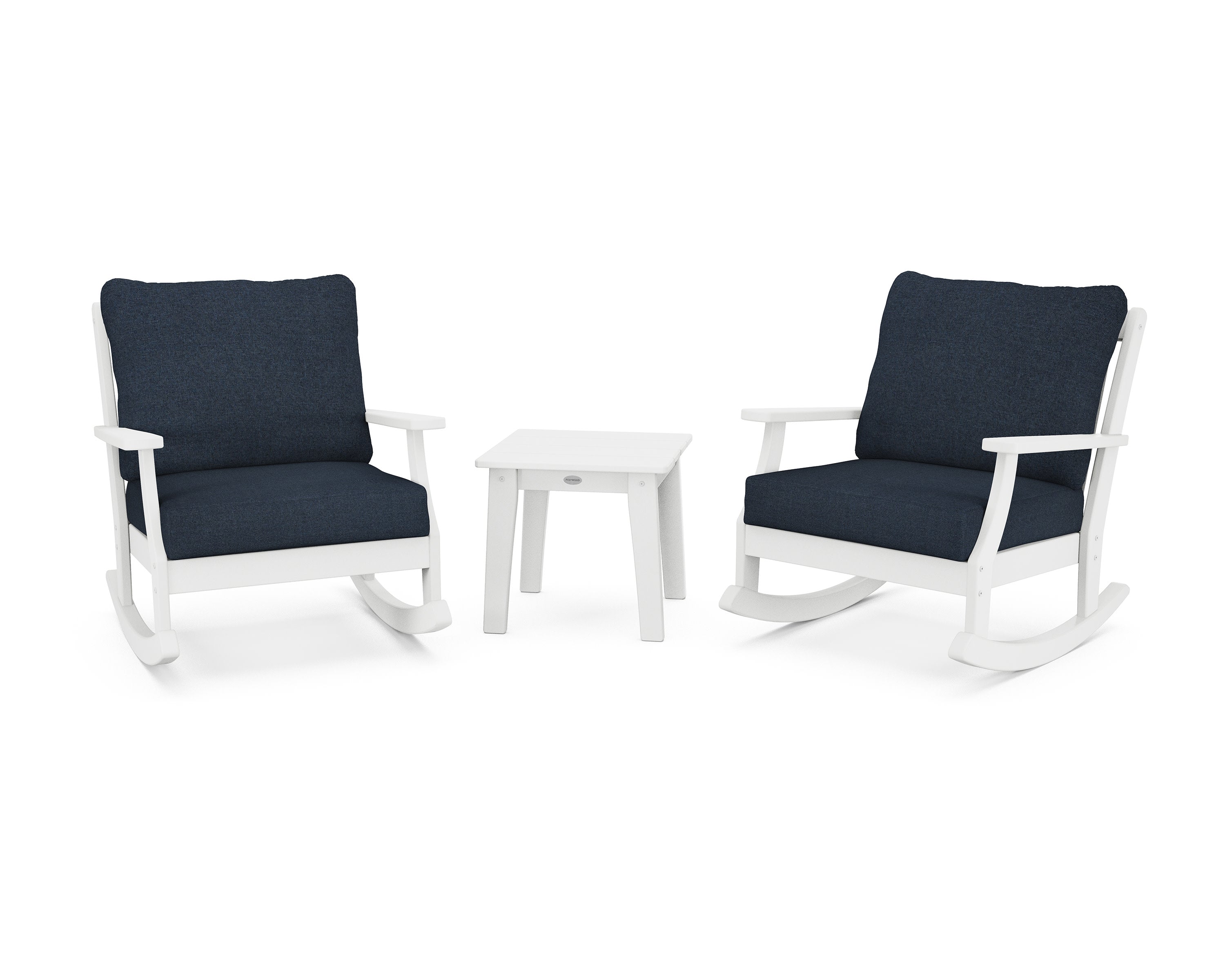 Braxton 3-Piece Deep Seating Rocker Set in White / Marine Indigo