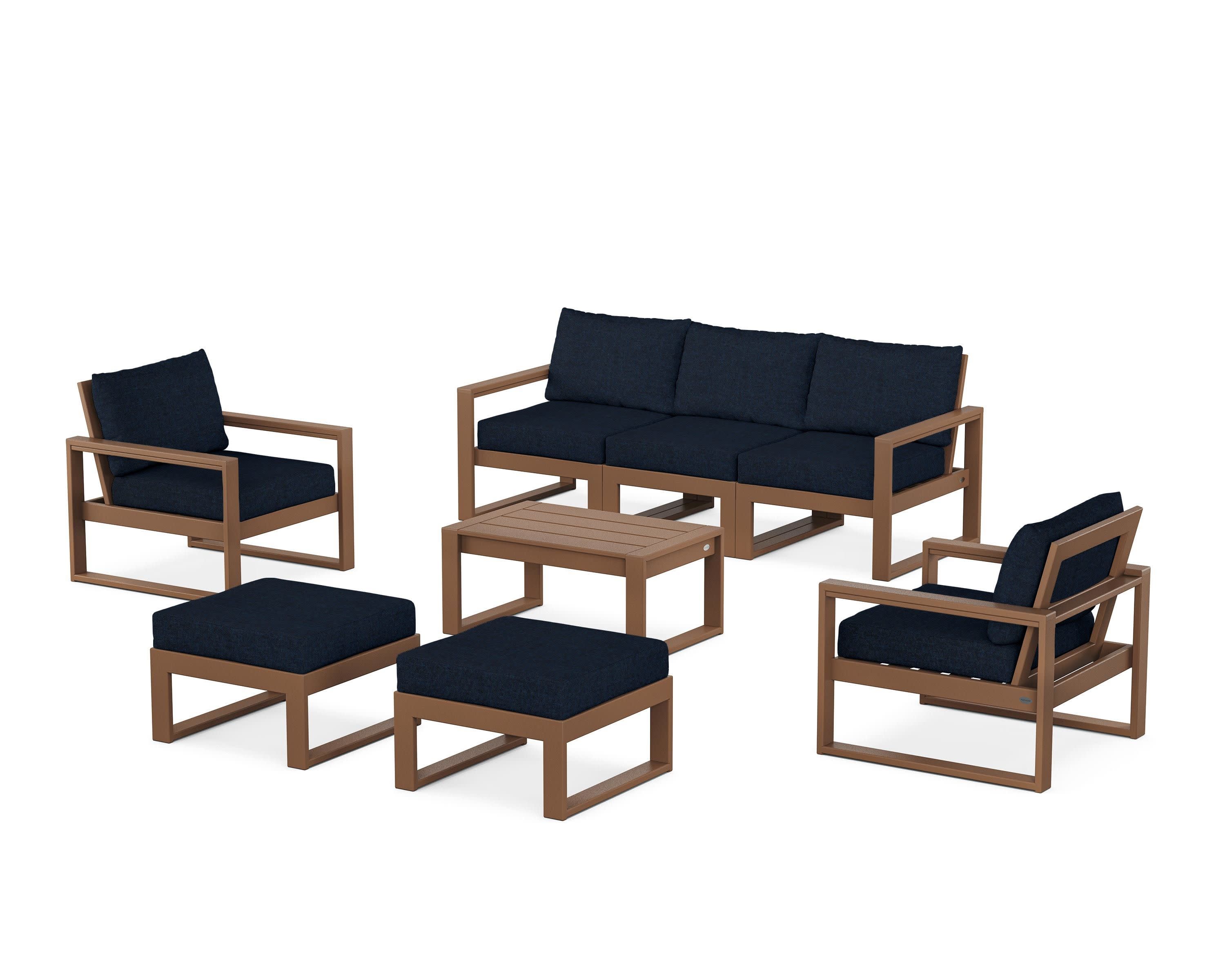 EDGE Sectional 8-Piece Lounge Sofa Set in Teak / Marine Indigo