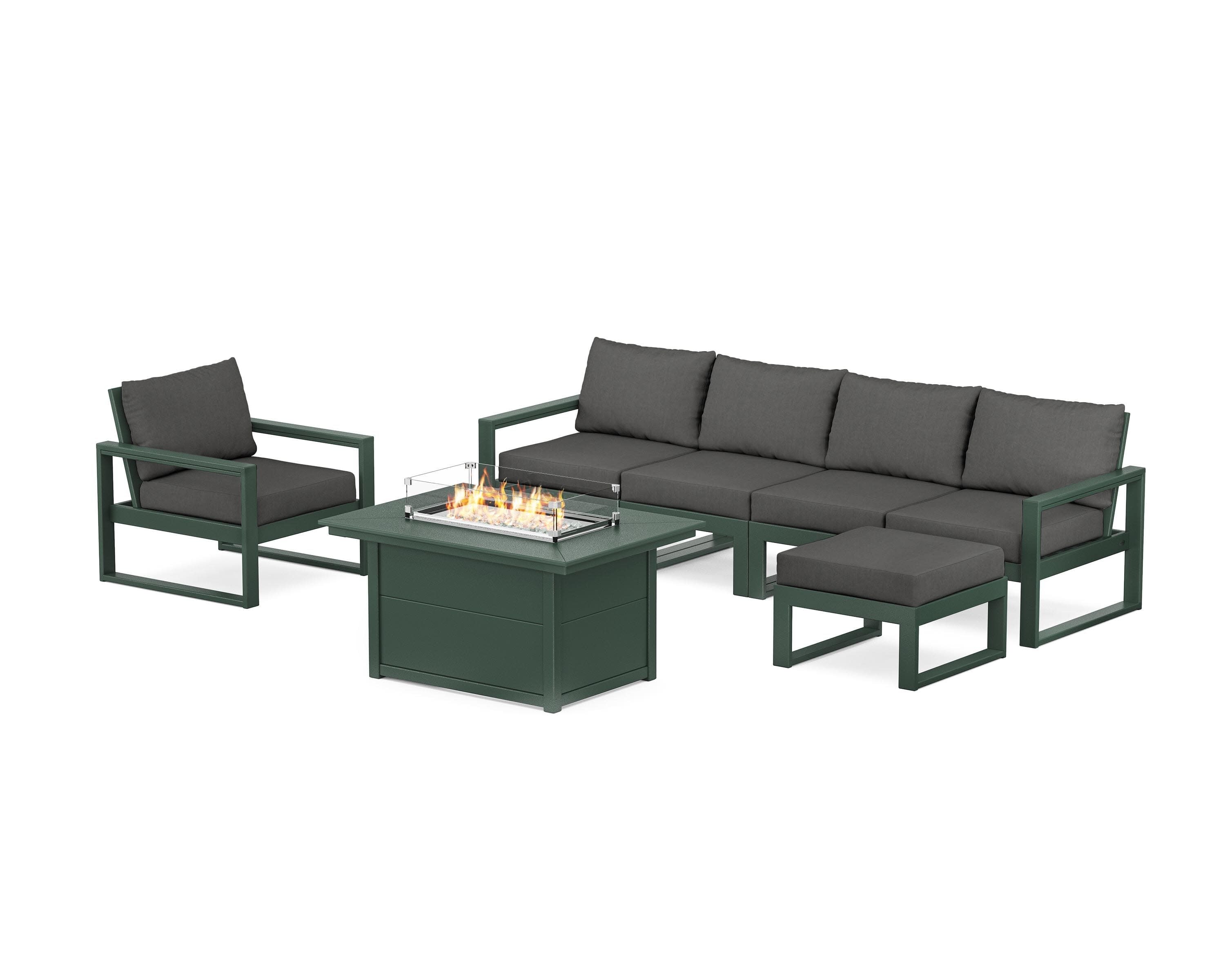 EDGE Sectional Lounge and Fire Pit Set in Green / Spectrum Carbon