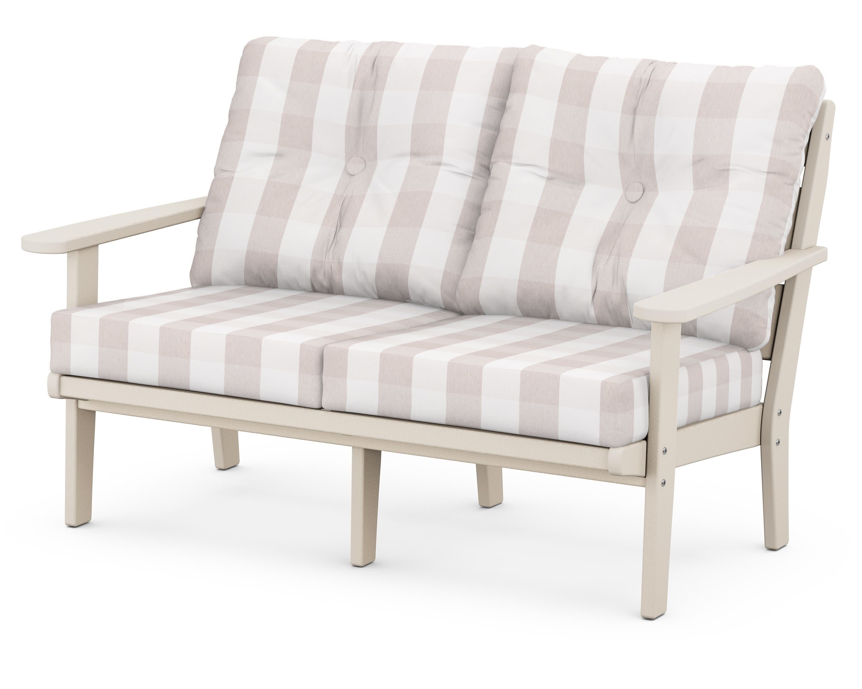 Lakeside Deep Seating Loveseat in Sand / Buffalo Plaid Dune Burlap