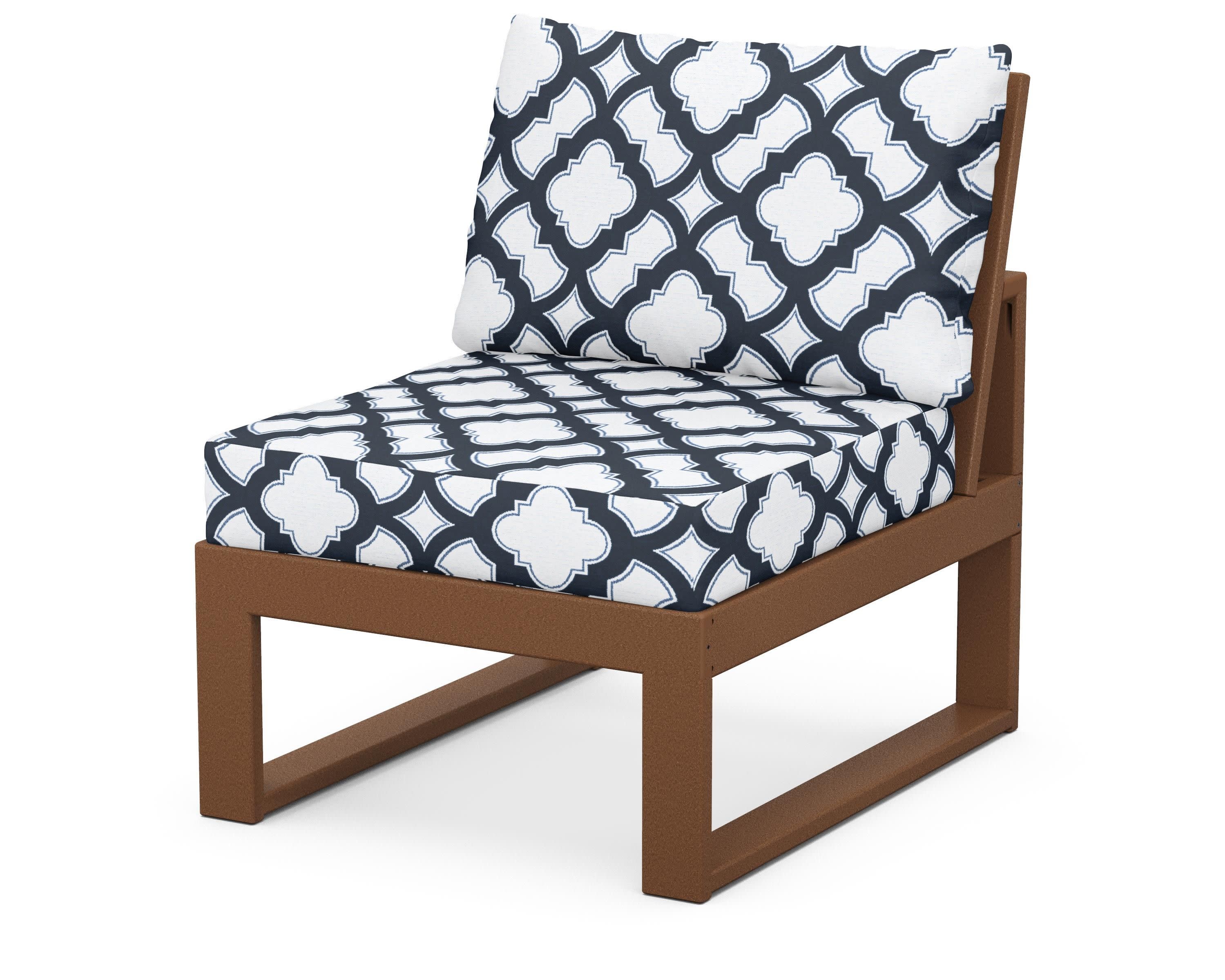 Modular Armless Chair in Teak / Trellis Marine Indigo