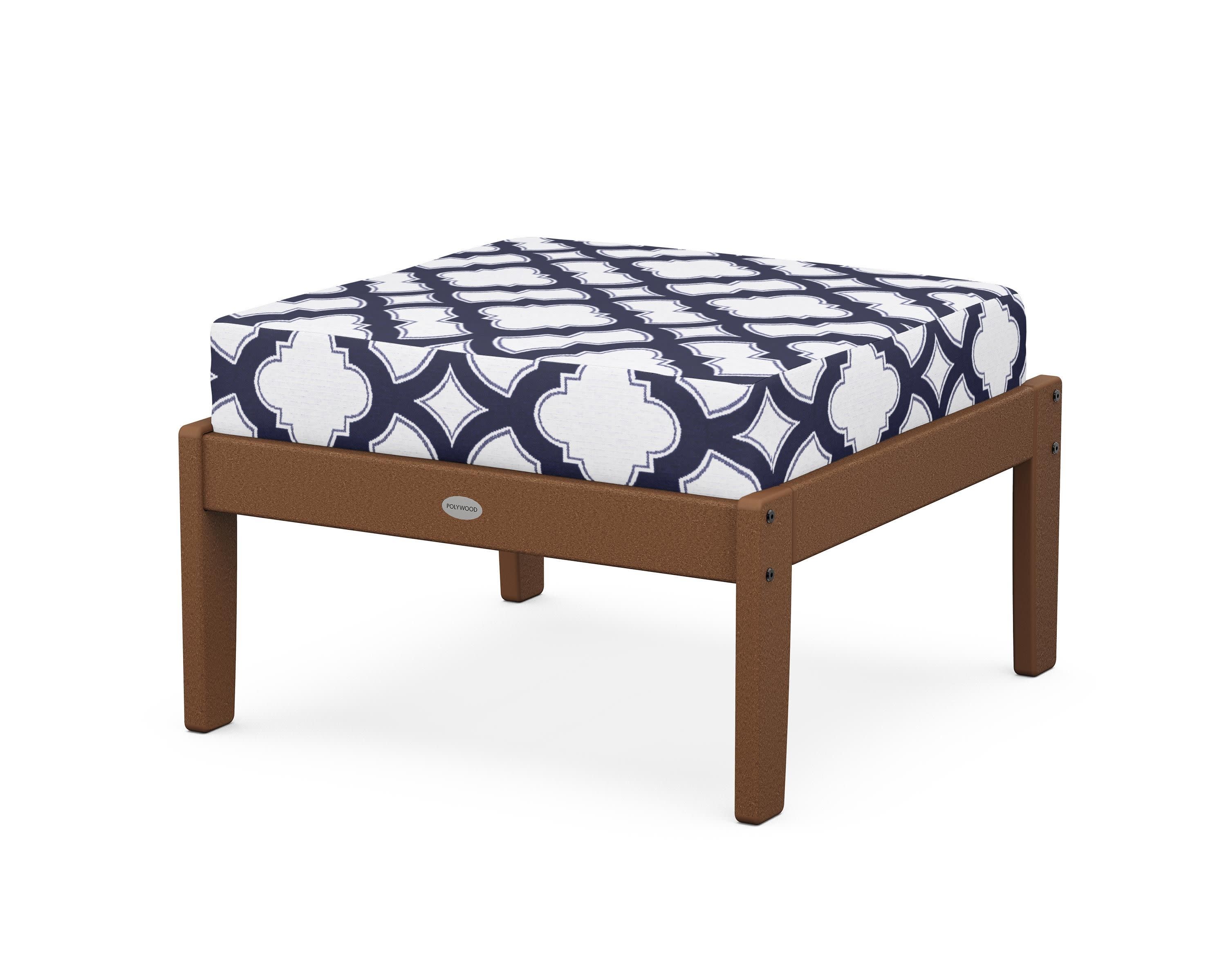 Braxton Deep Seating Ottoman in Teak / Trellis Navy