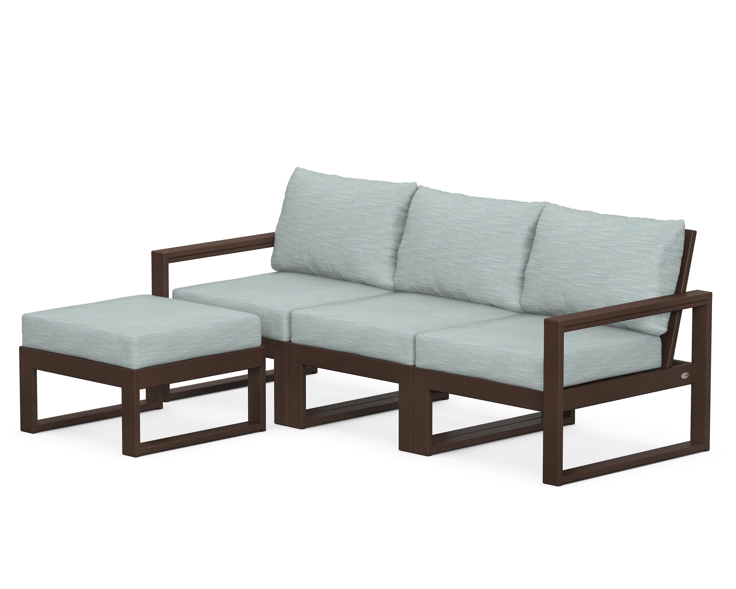 EDGE 4-Piece Modular Deep Seating Set with Ottoman in Mahogany / Soothe Mist