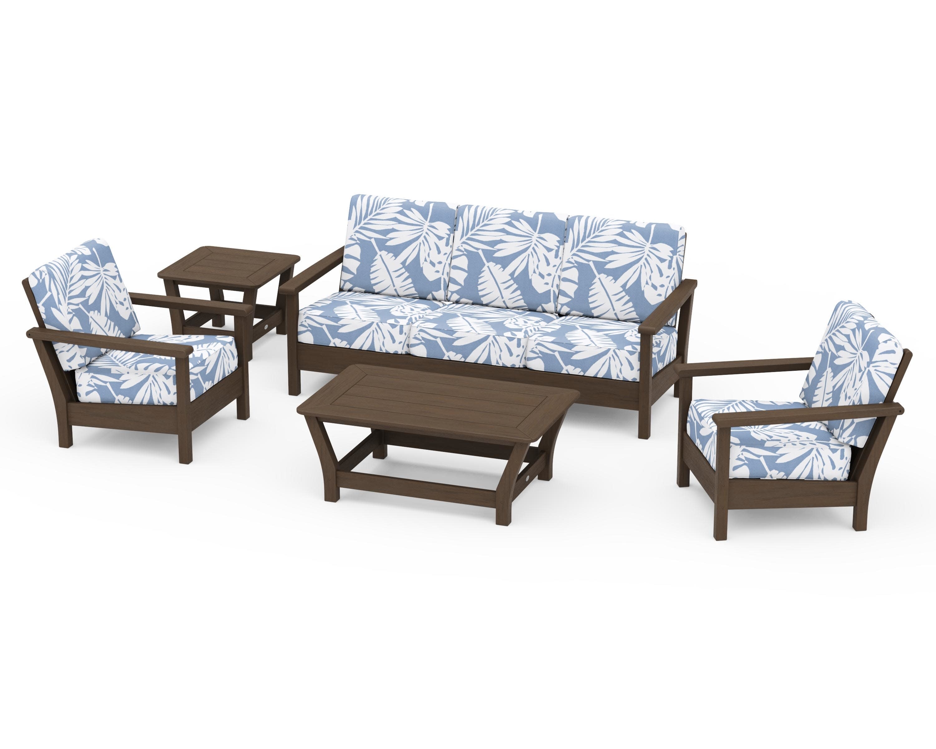Harbour 5-Piece Deep Seating Set in Kona / Leaf Sky Blue
