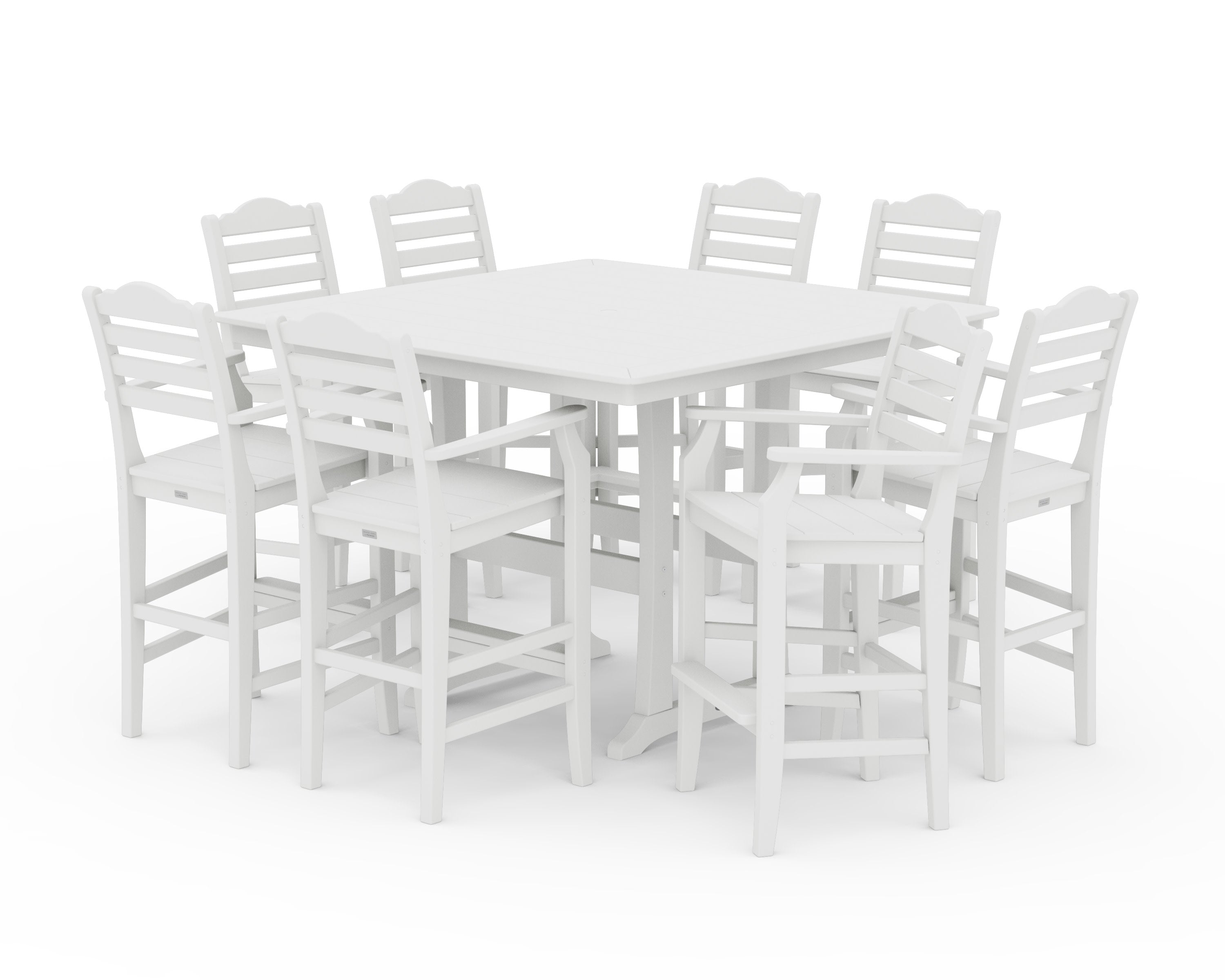 Savannah 9-Piece Square Bar Set with Trestle Legs in White