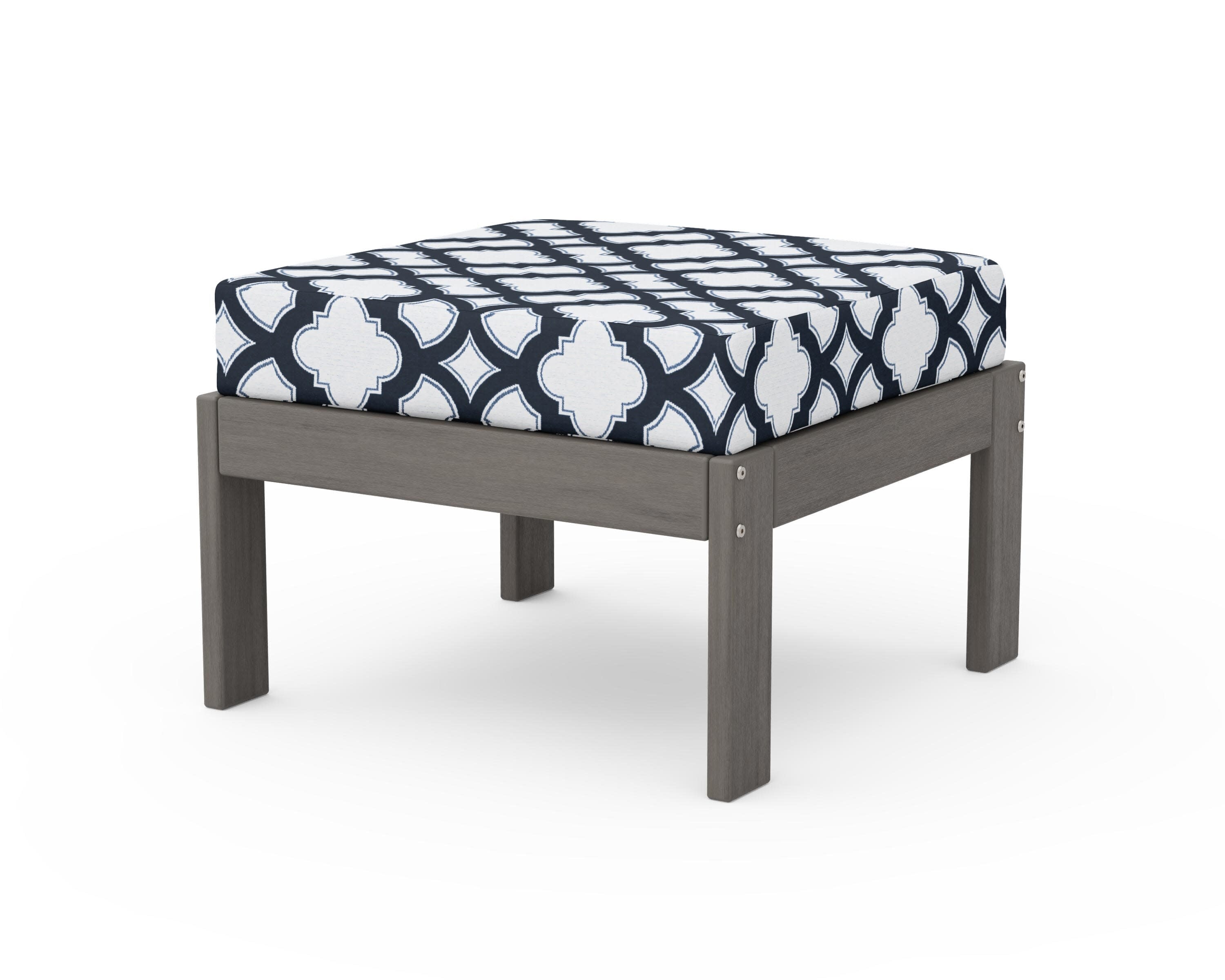 Vineyard Modular Ottoman in Driftwood / Trellis Marine Indigo