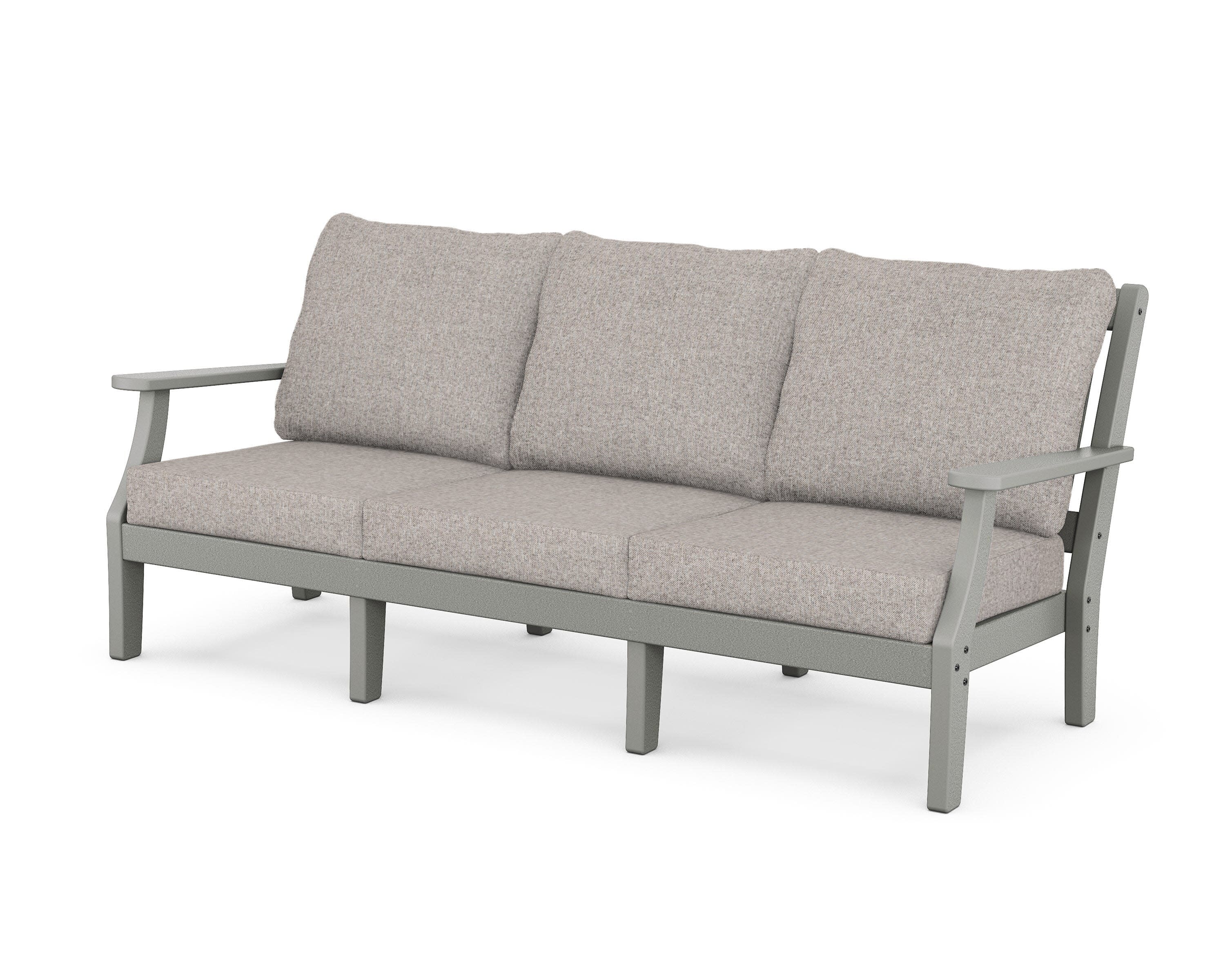 Chinoiserie Deep Seating Sofa in Slate Grey / Weathered Tweed